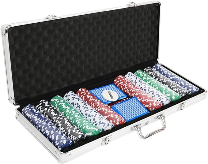 Poker Chip Set for Blackjack, Texas Holdem with Aluminum Case, 500 Plastic  Casino Chips, 5 Dice, 2 Decks of Playing Card, Dealer Buttons