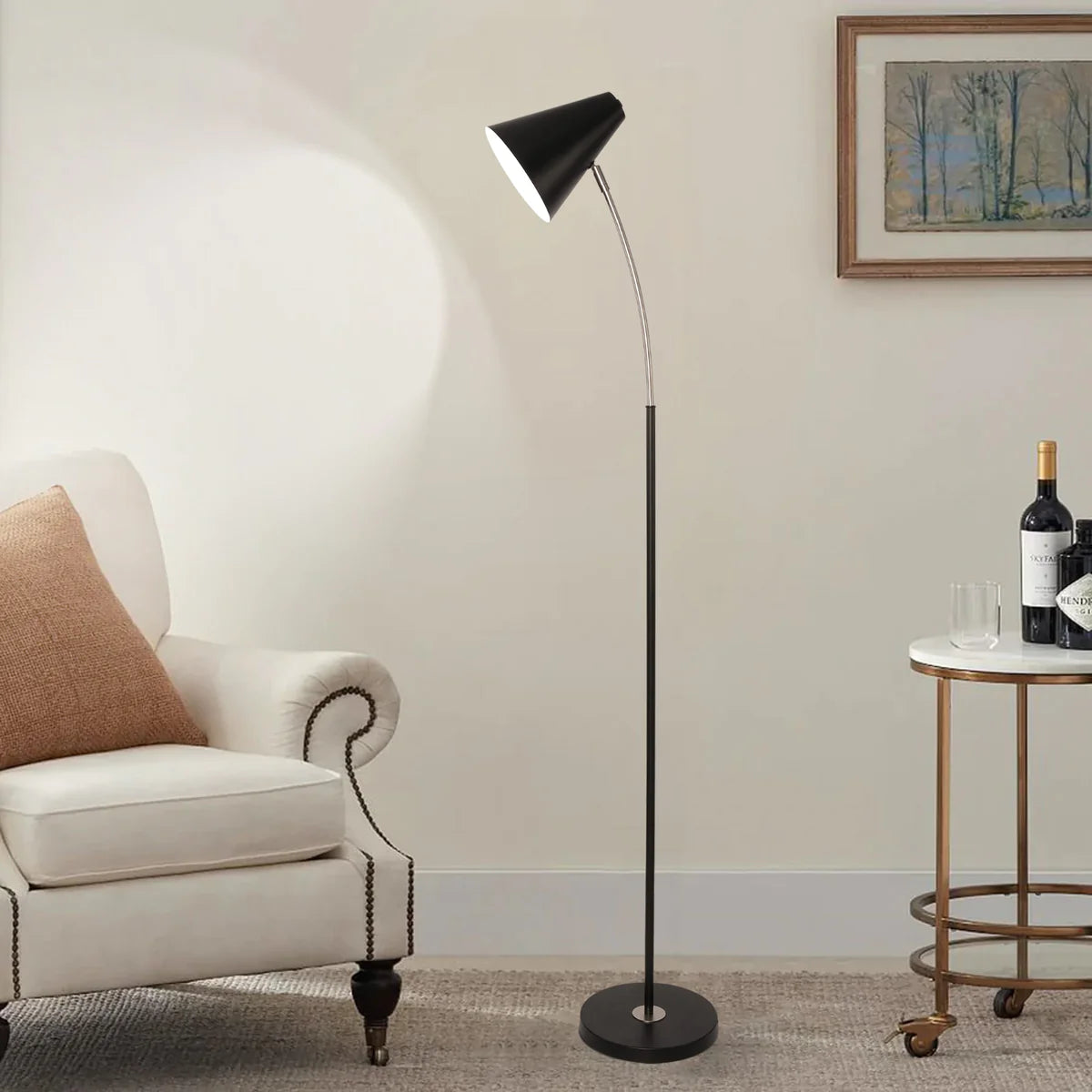 Modern Standing Floor Lamps with 8W LED Bulb, Foot Switch & Adjustable Head, Black