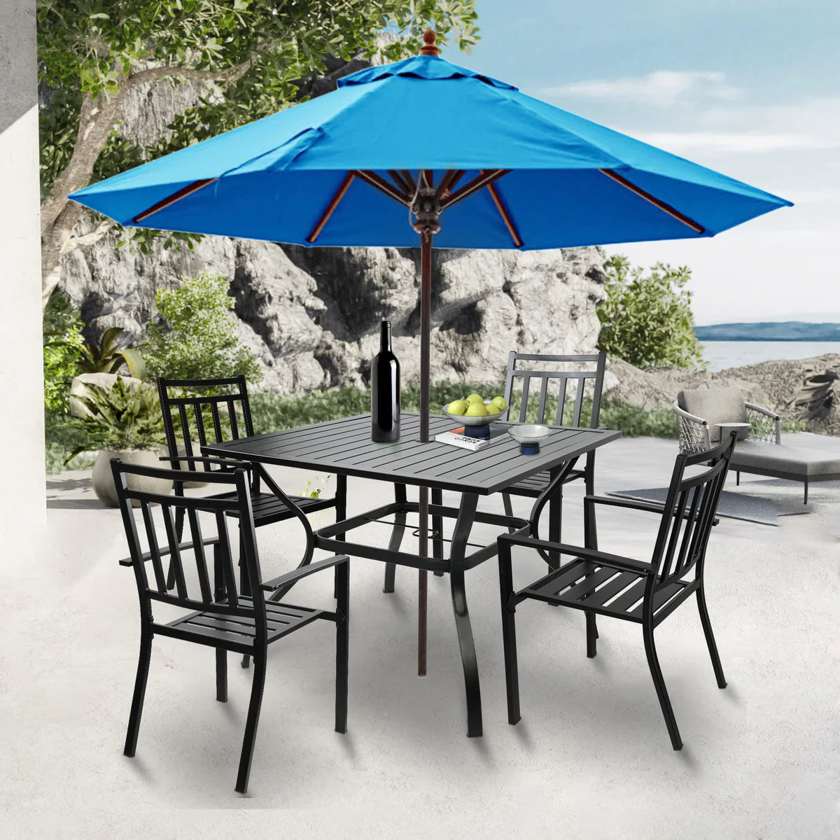 5 Piece Outdoor Patio Metal Table Set, 1 Dining Table 37" for 4 with 4 Metal Chairs Outdoor Dining Set