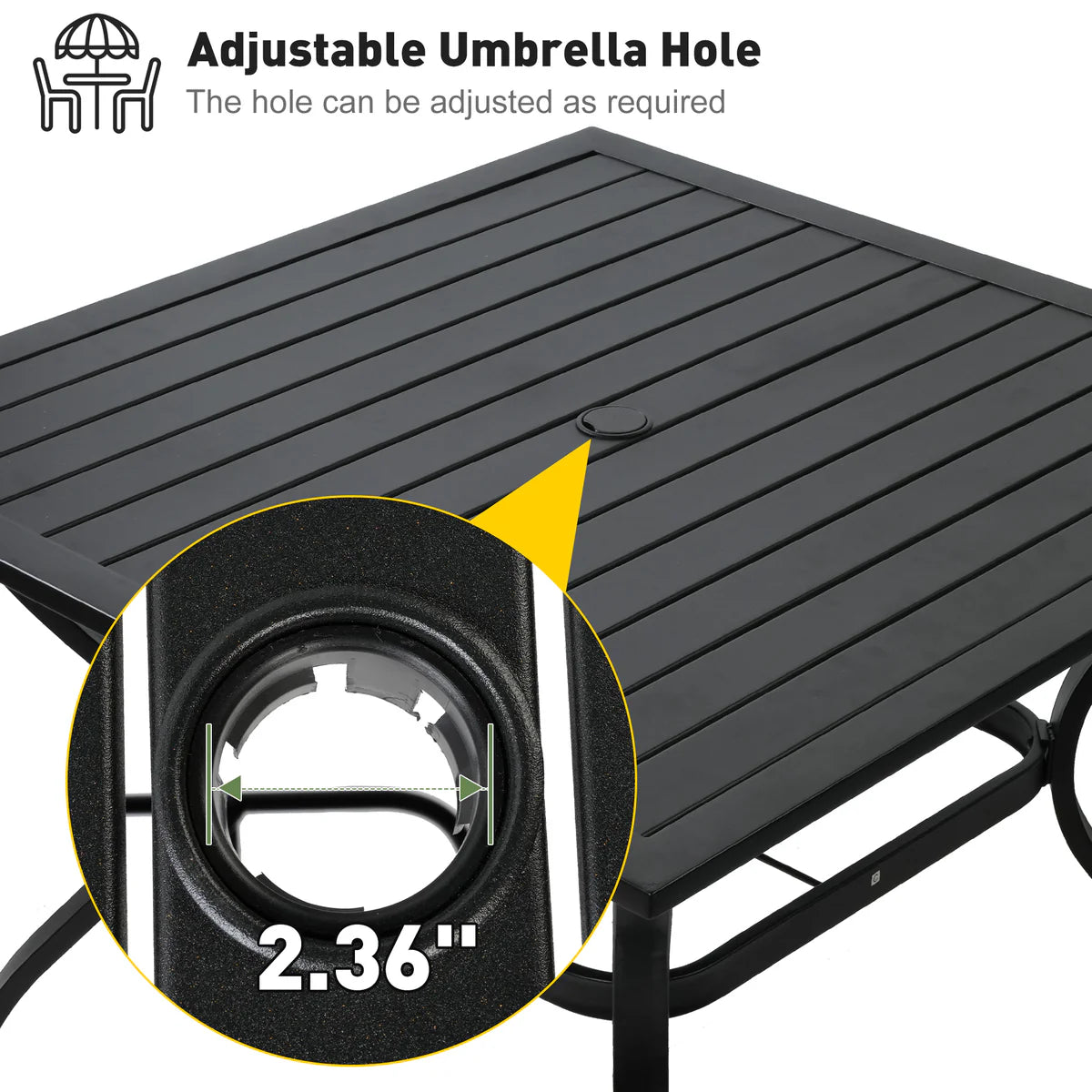 37  Square Patio Outdoor Dining Table for 4 with Umbrella Hole Metal Table, Black