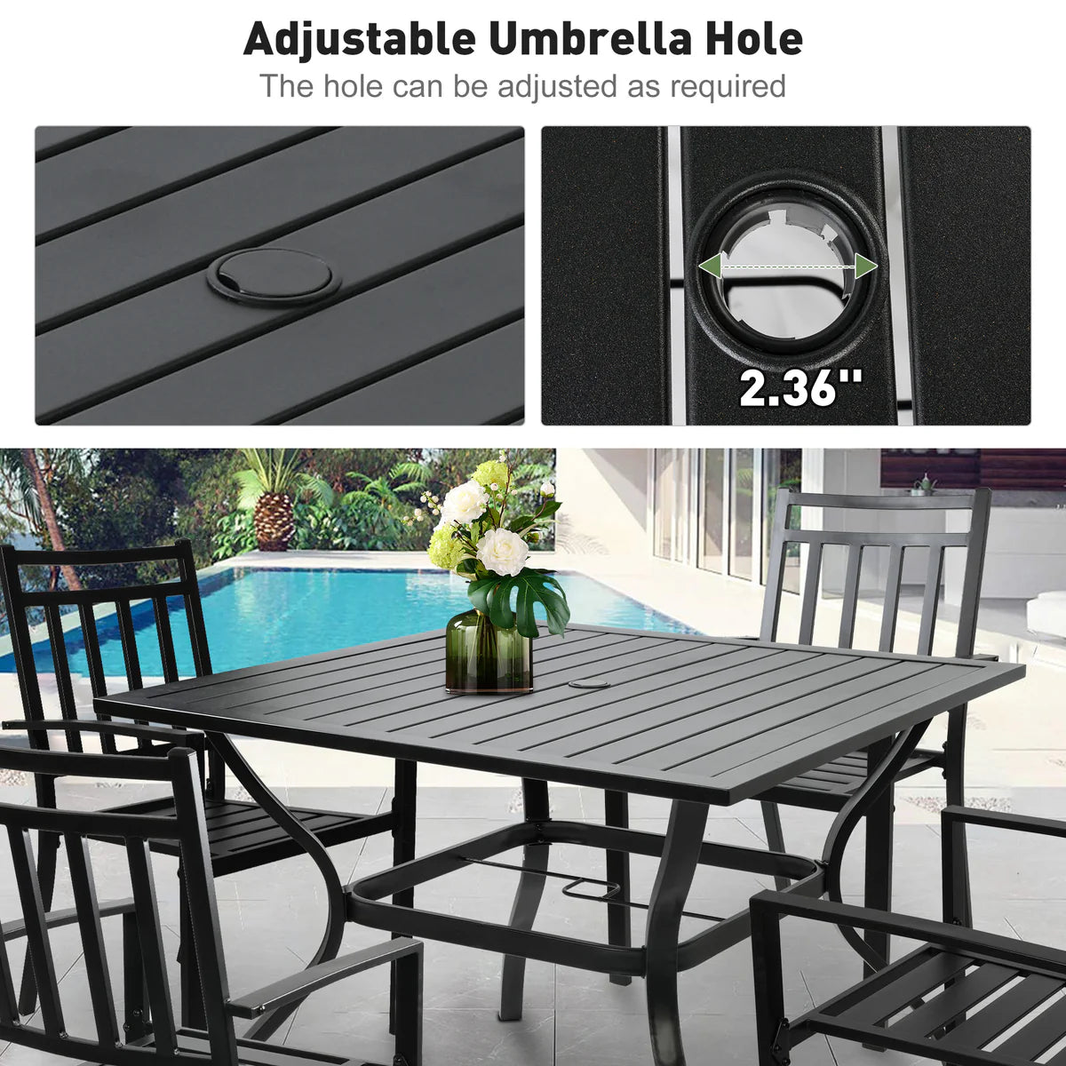 5 Piece Outdoor Patio Metal Table Set, 1 Dining Table 37  for 4 with 4 Metal Chairs Outdoor Dining Set