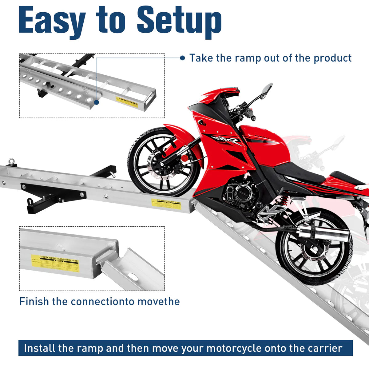 Hitch Mount Motorcycle Carrier Dirt Bike Scooter Carrier with Loading Ramp Wheel Lock