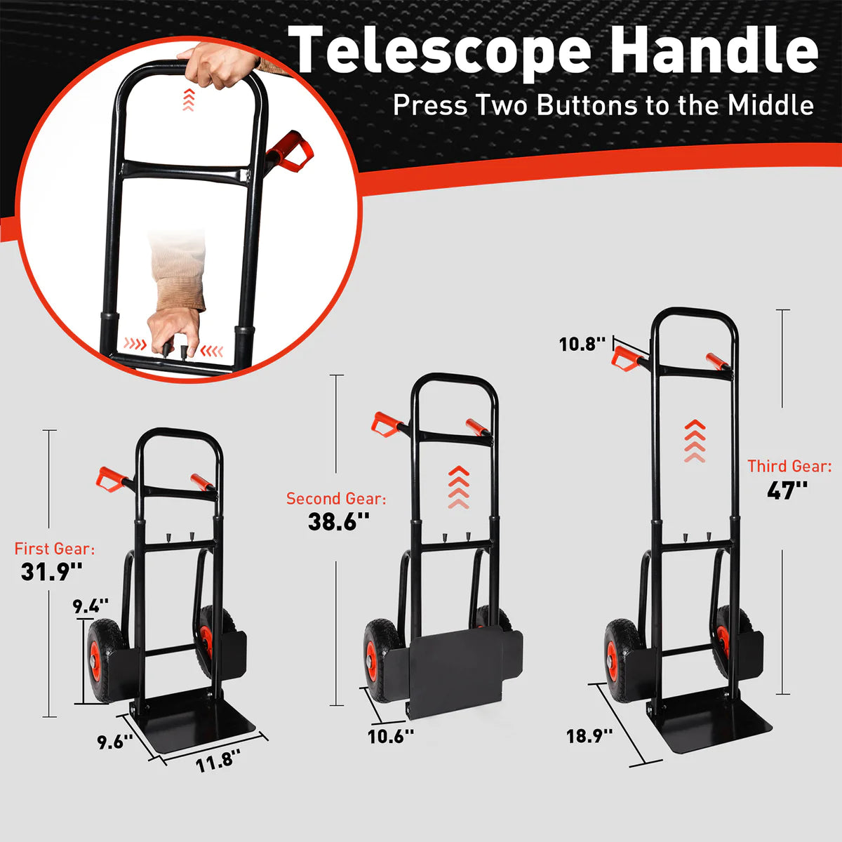 Two-wheeled trolley with Telescope Handle Adjustable height, 440lbs Capacity