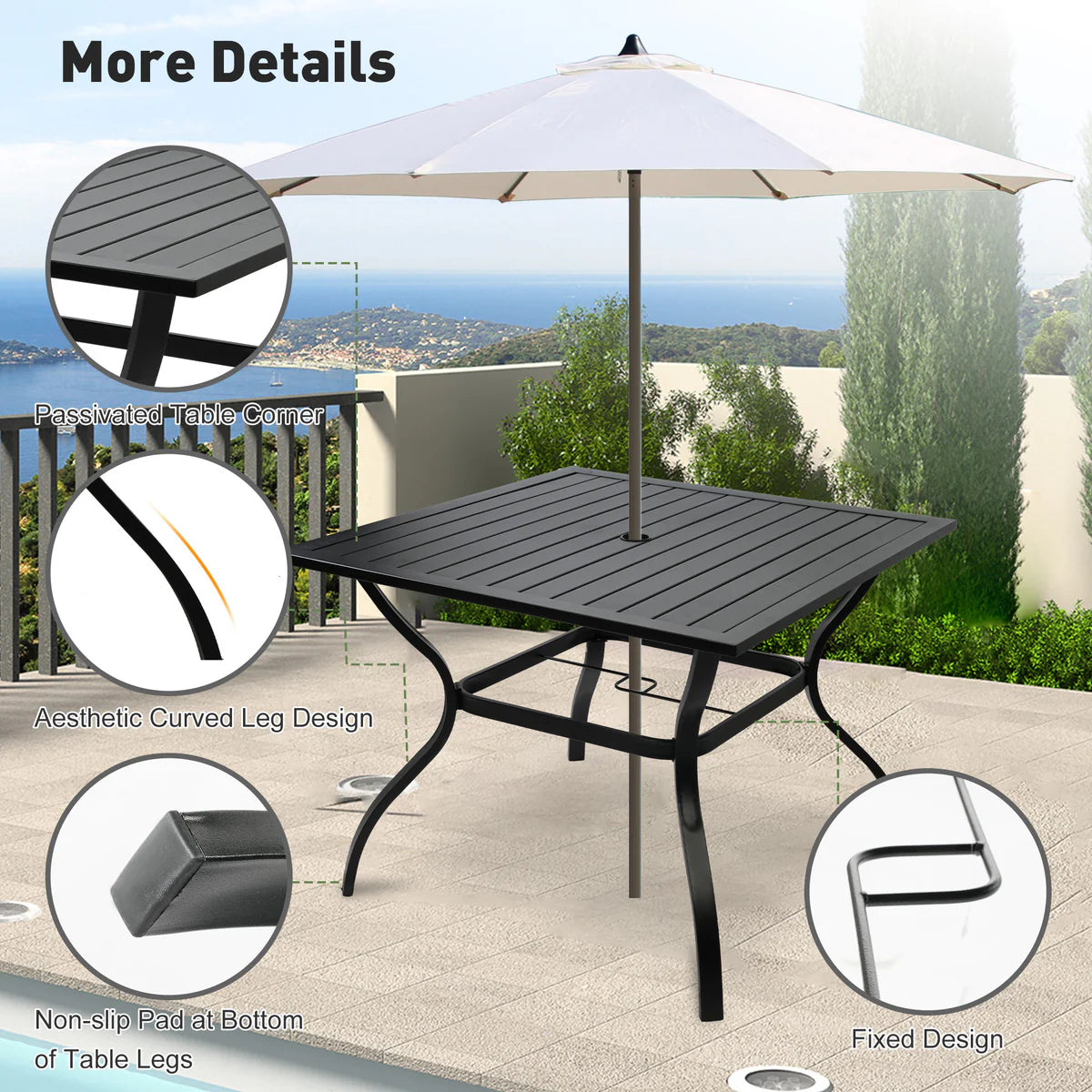 5 Piece Outdoor Patio Metal Table Set, 1 Dining Table 37  for 4 with 4 Metal Chairs Outdoor Dining Set