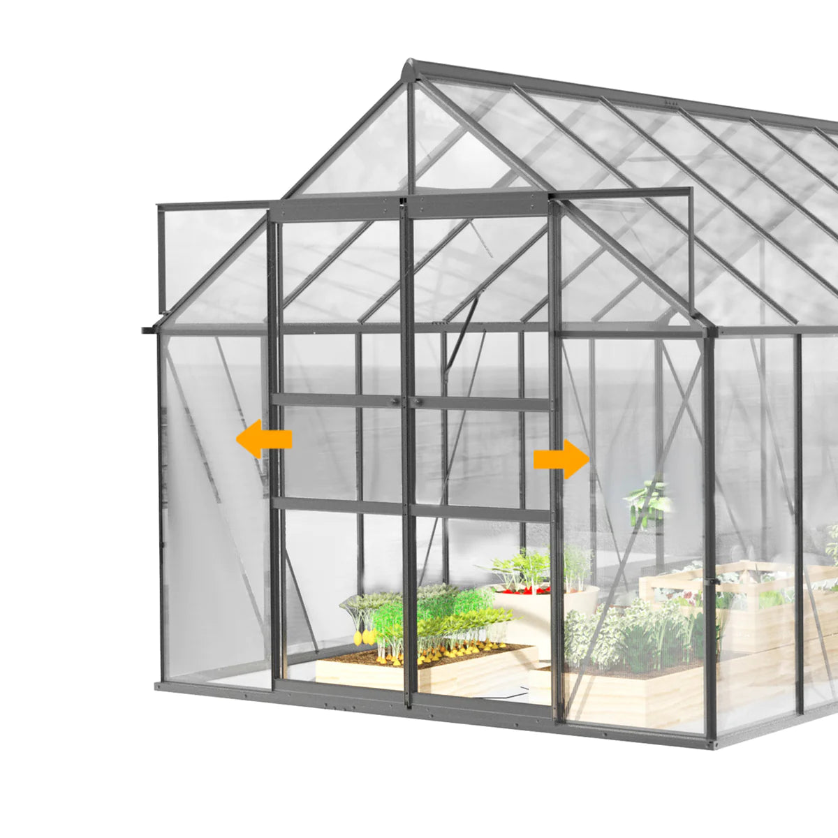 12x8 ft Walk-in Outdoor Greenhouse with Sliding Door, Vent Window, Rain Gutter