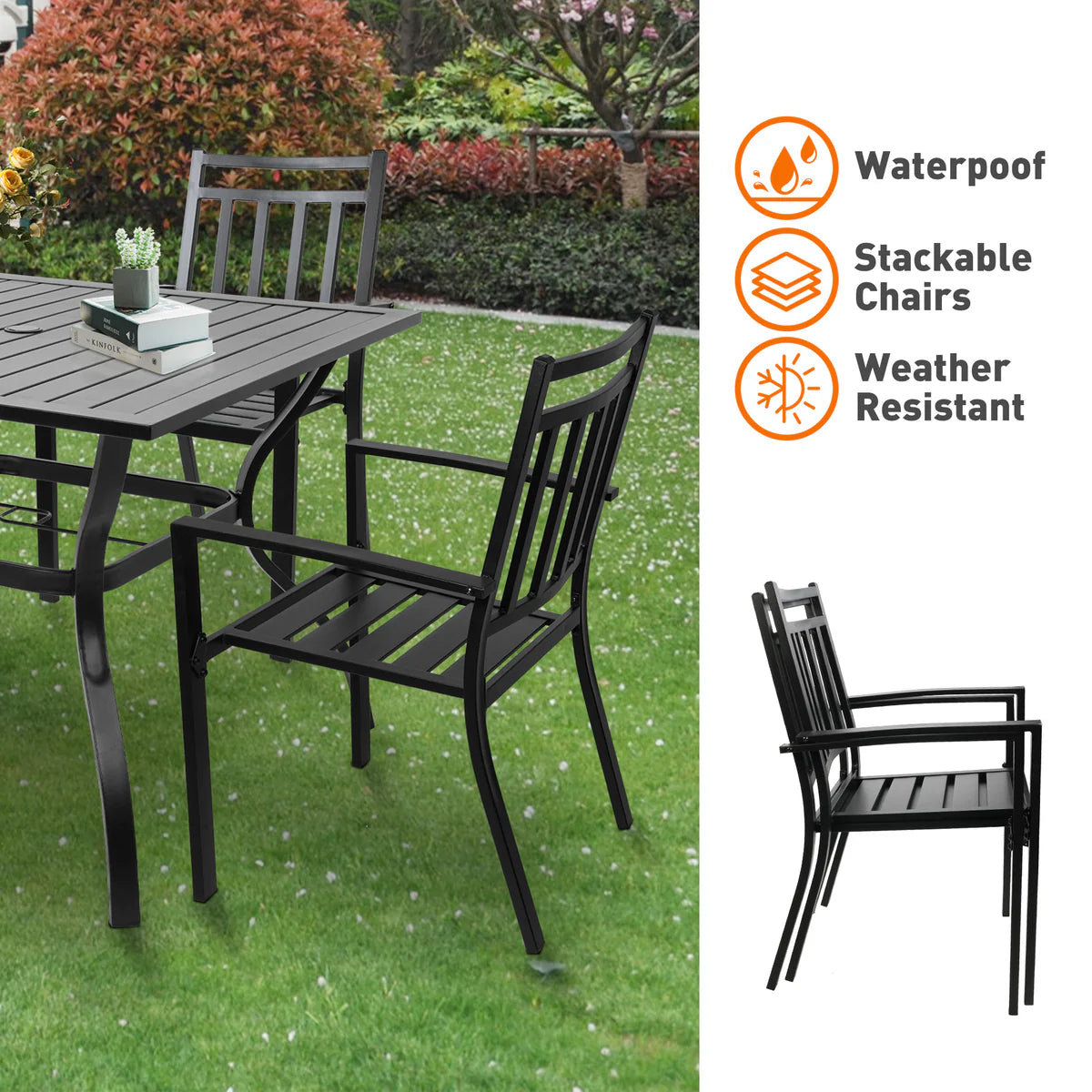 5 Piece Outdoor Patio Metal Table Set, 1 Dining Table 37  for 4 with 4 Metal Chairs Outdoor Dining Set