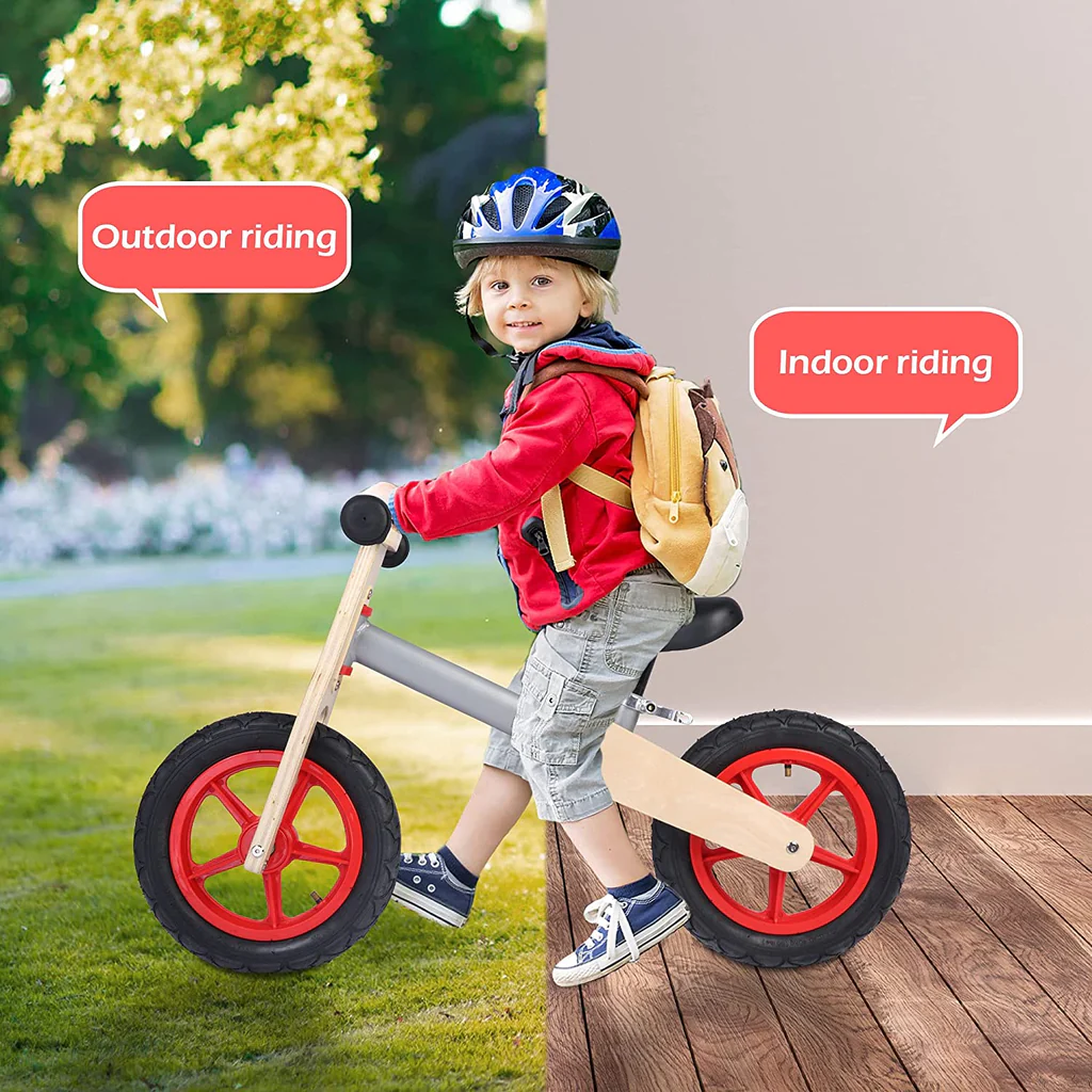 Wooden Sport Kids' Balance Bike with Adjustable Seat for Kids 3+ Years Old