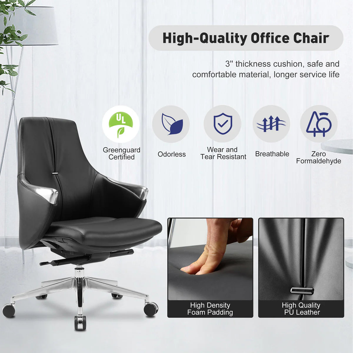 Executive Ergonomic Leather Office Chairs with Tilt and Height Adjustable