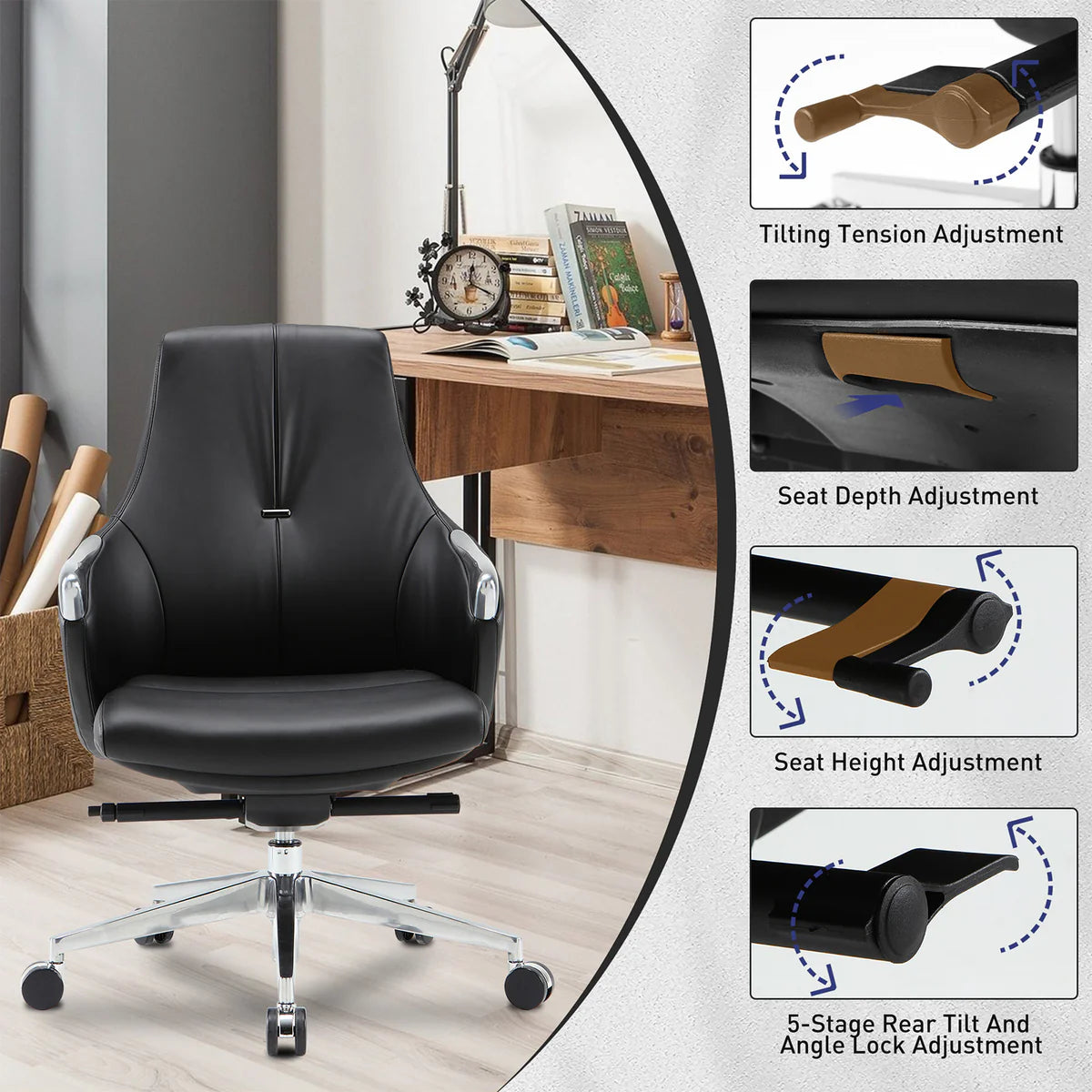 Executive Ergonomic Leather Office Chairs with Tilt and Height Adjustable