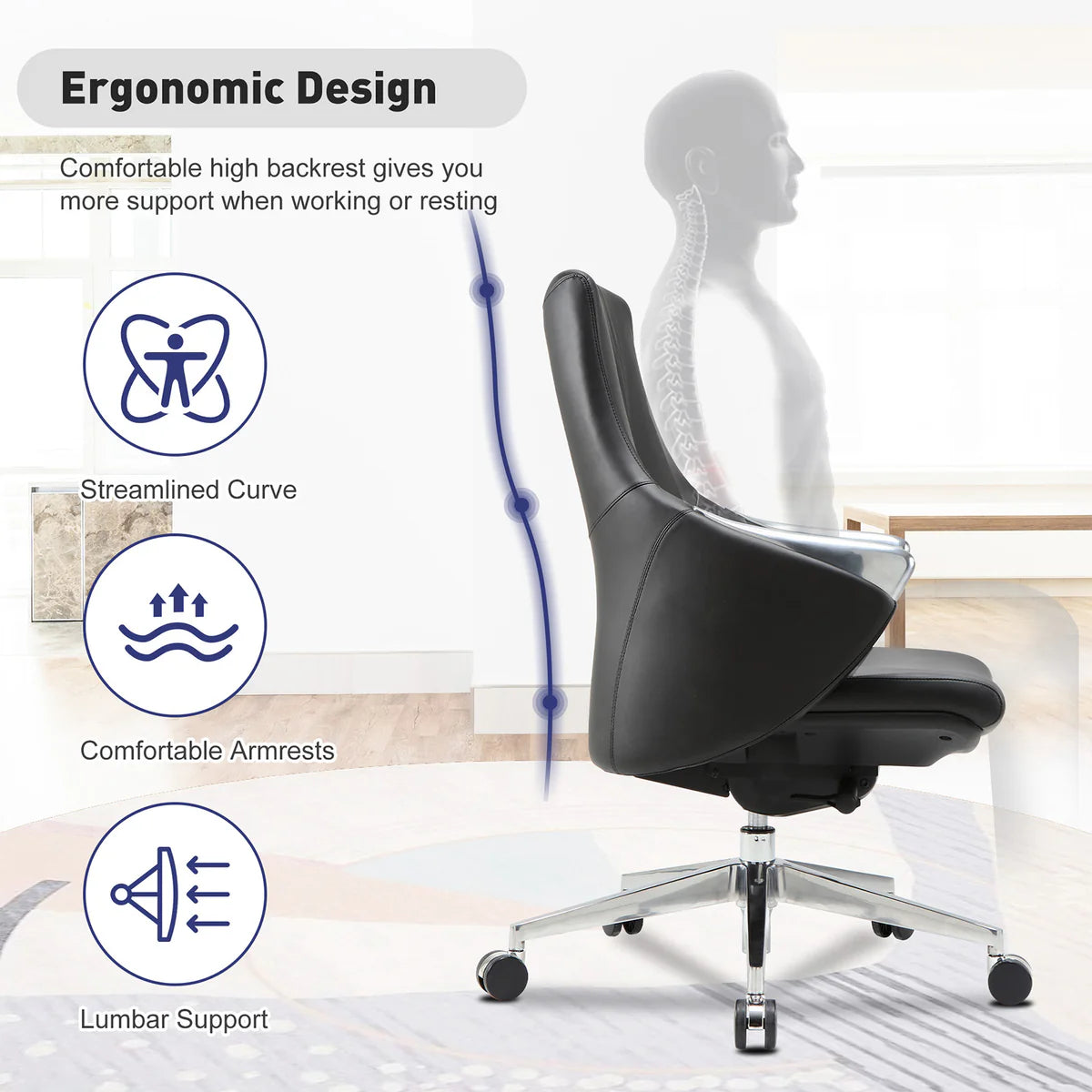 Executive Ergonomic Leather Office Chairs with Tilt and Height Adjustable