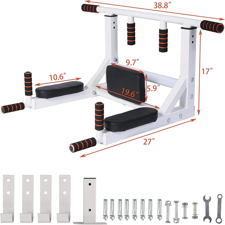 2 in 1 Wall Mounted Pull Up Bar Chin Up bar Dip Station, Support Up to 330Lbs