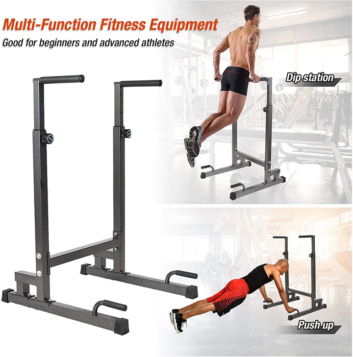 Heavy Duty Steel Dip Stand Station Adjustable Height Strength Training Pull Push Up Bar