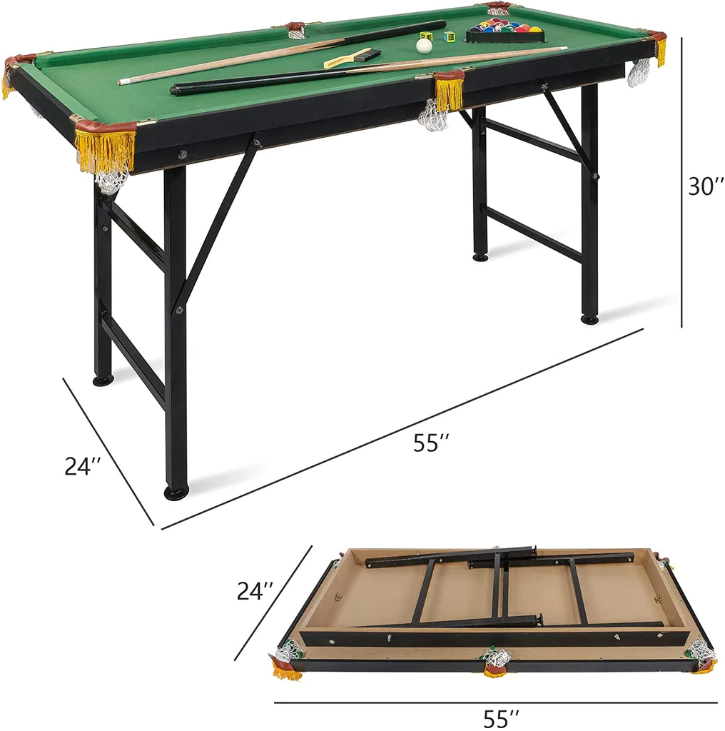 55" Adjustable Height Billiard Table Folding Portable Game Pool Table