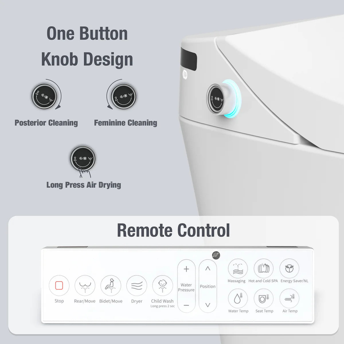 Electronic Smart Toilet Bidet with Heated Seat, Off-Seat Auto Flushing & Dryer, One Piece Bidet with Self-Cleaning Nozzle, LED Night Light