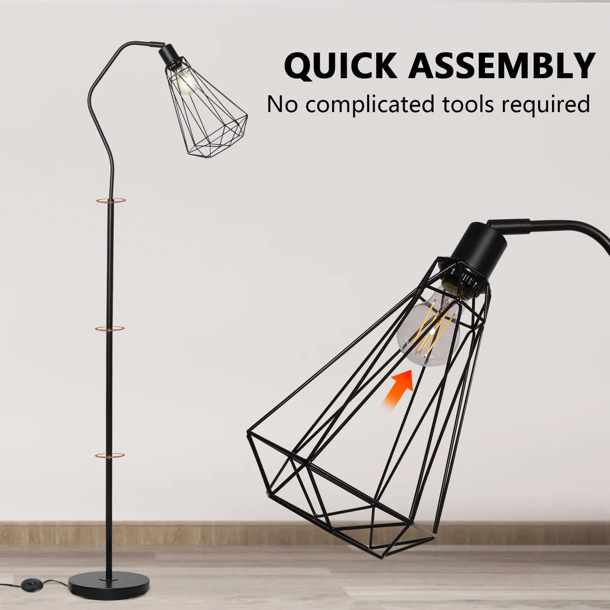 Modern Minimalist Standing Floor Lamps with 8W LED Bulb, Foot Switch & Adjustable Head, Black