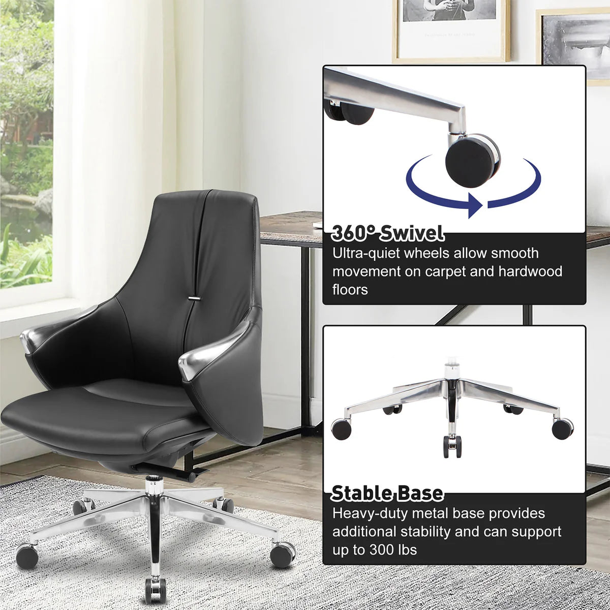 Executive Ergonomic Leather Office Chairs with Tilt and Height Adjustable