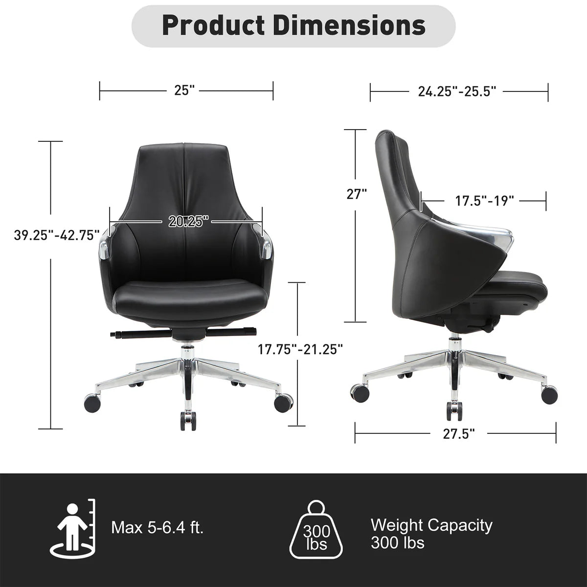 Executive Ergonomic Leather Office Chairs with Tilt and Height Adjustable