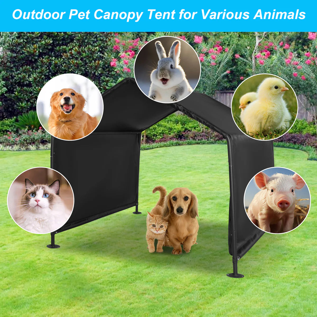 Outdoor Dog Shade Shelter, Outdoor Pet Canopy Tent with Waterproof Roof, 50 x 50 x 43