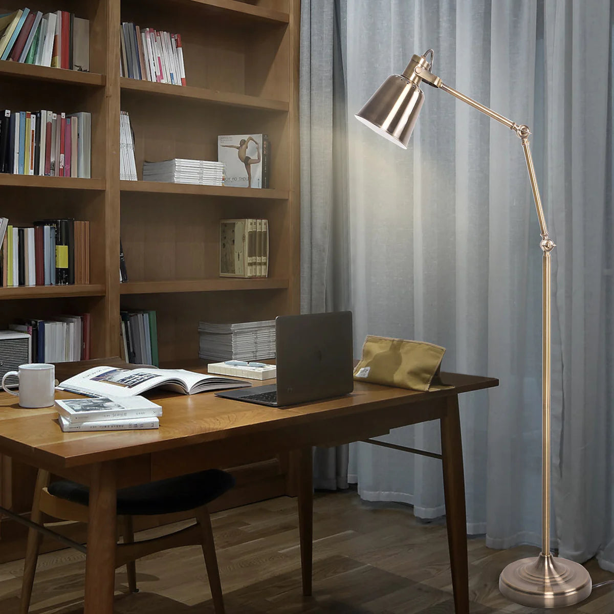 Modern Standing Floor Lamps with 8W LED Bulb, Foot Switch & Adjustable Head, Gold