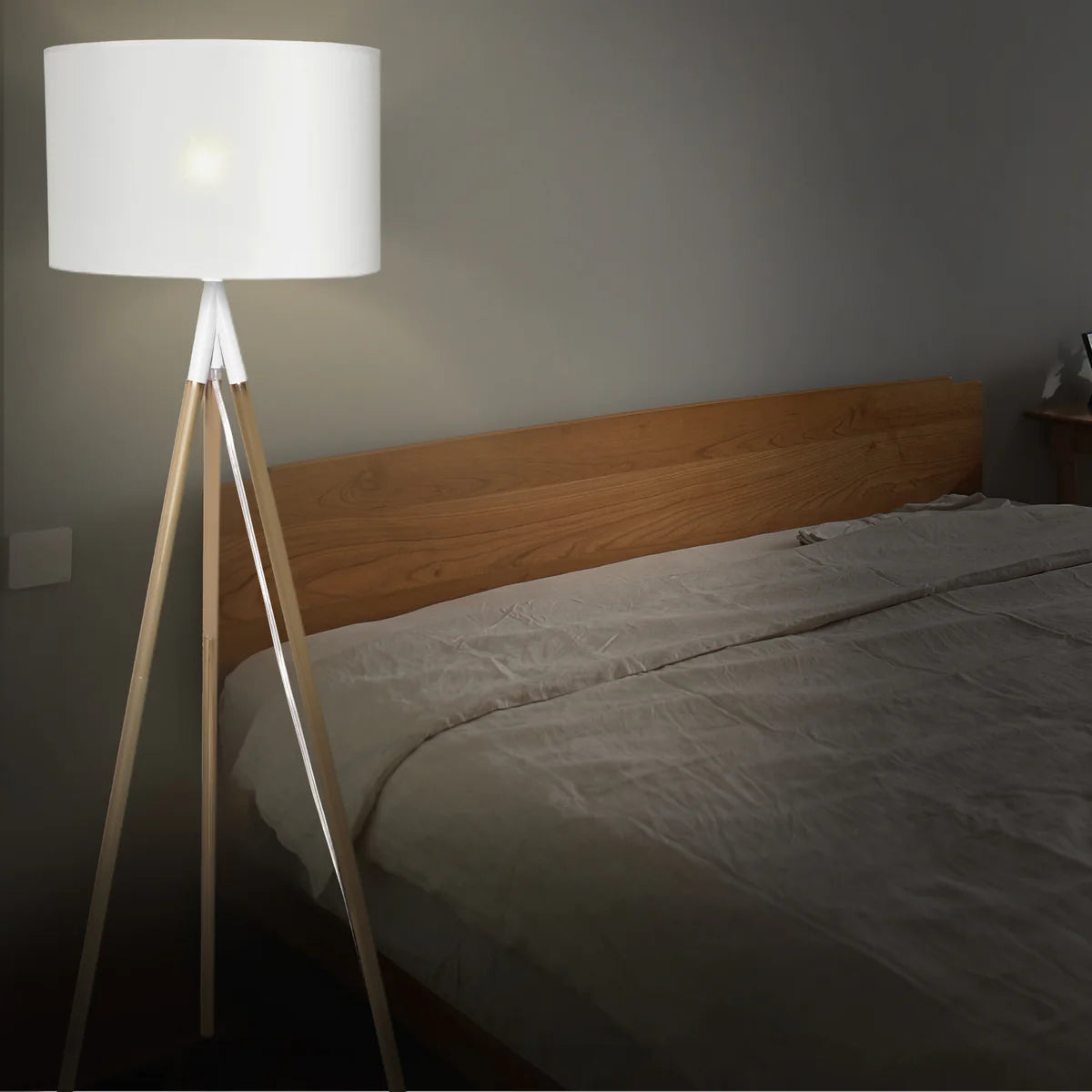 Standing Floor Lamp with 8W LED Bulb Foot Switch Fabric Lamp Shade Tall Stand Up Floor Lamp, Gold