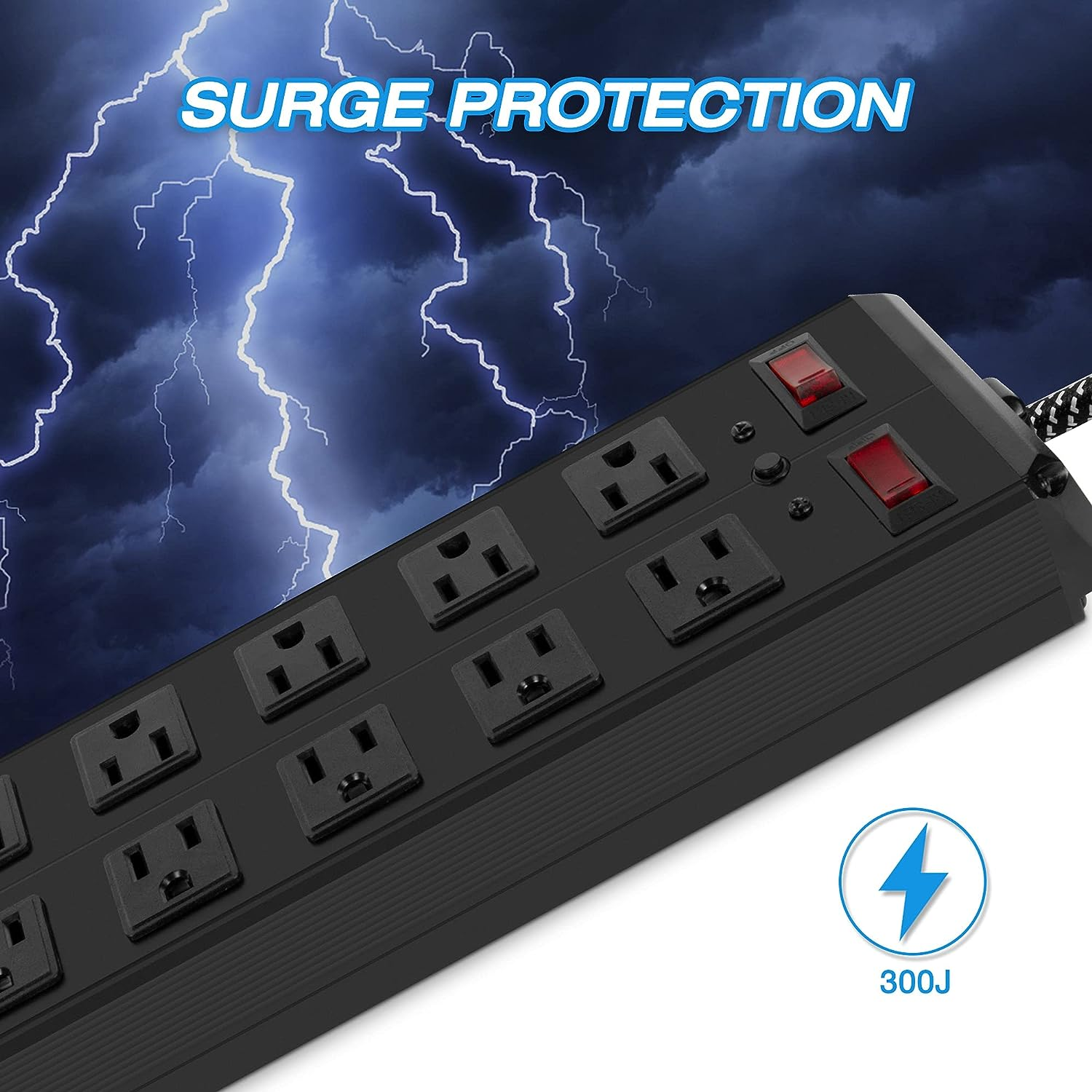 Surge Protector Power Strip with Outlets Ports 6-Foot Cord for Home, Office -Black