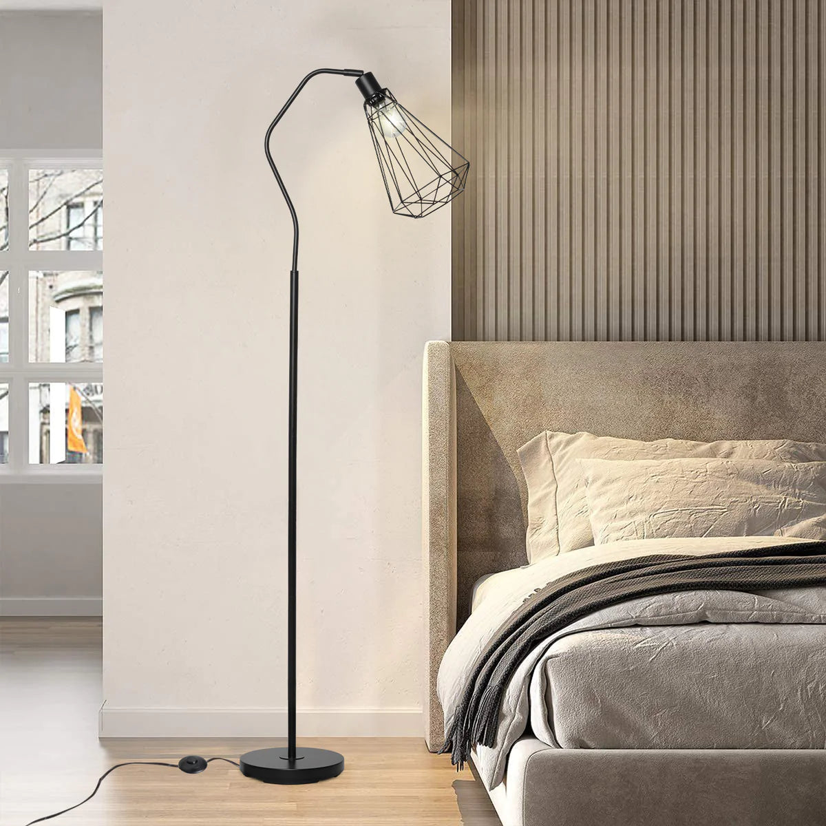 Modern Minimalist Standing Floor Lamps with 8W LED Bulb, Foot Switch & Adjustable Head, Black