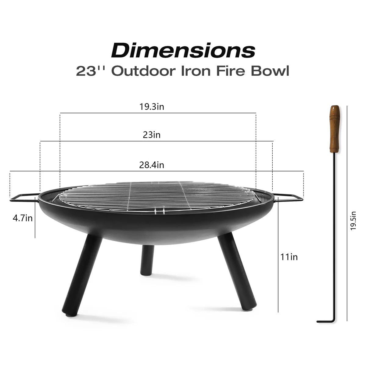 23" Outdoor Patio Round Wood Burning Fire Pit Bowl with Grill and Poker | karmasfar.us