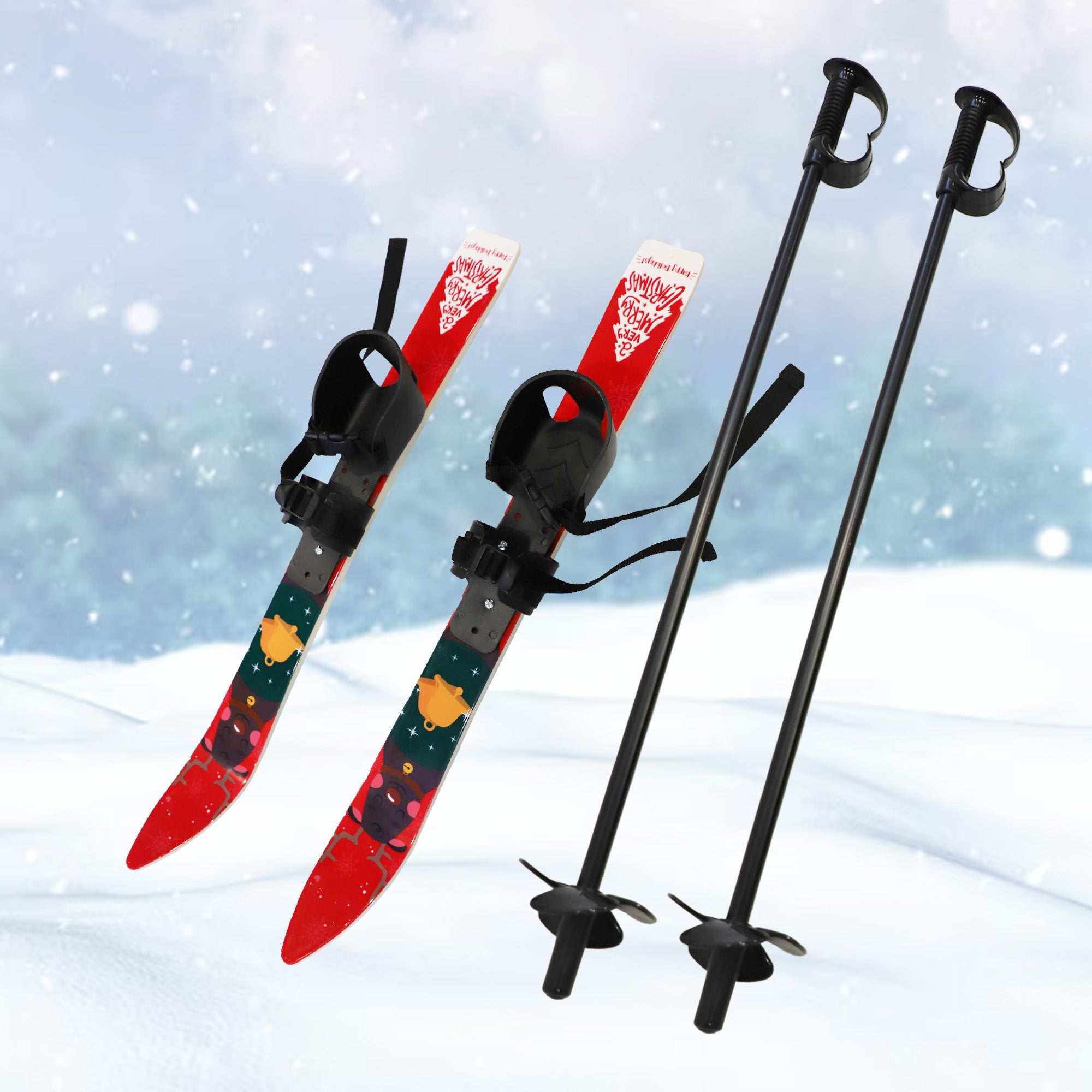 Kids Skis and Poles with Bindings for Age 2-4 Beginner Snow Skis 69cm