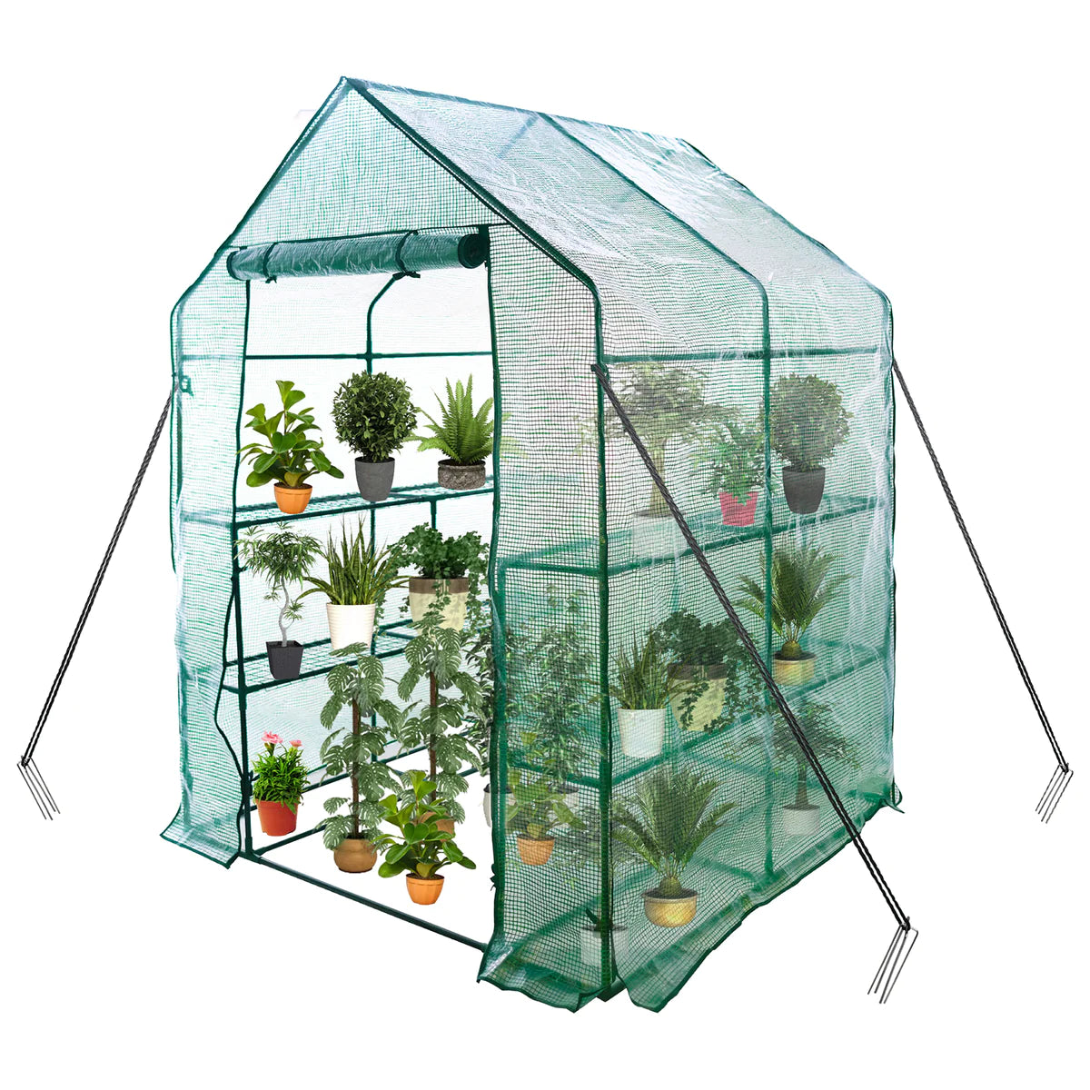 8 Shelves Walk-in Greenhouse Metal Shelf with Cover Pot Available