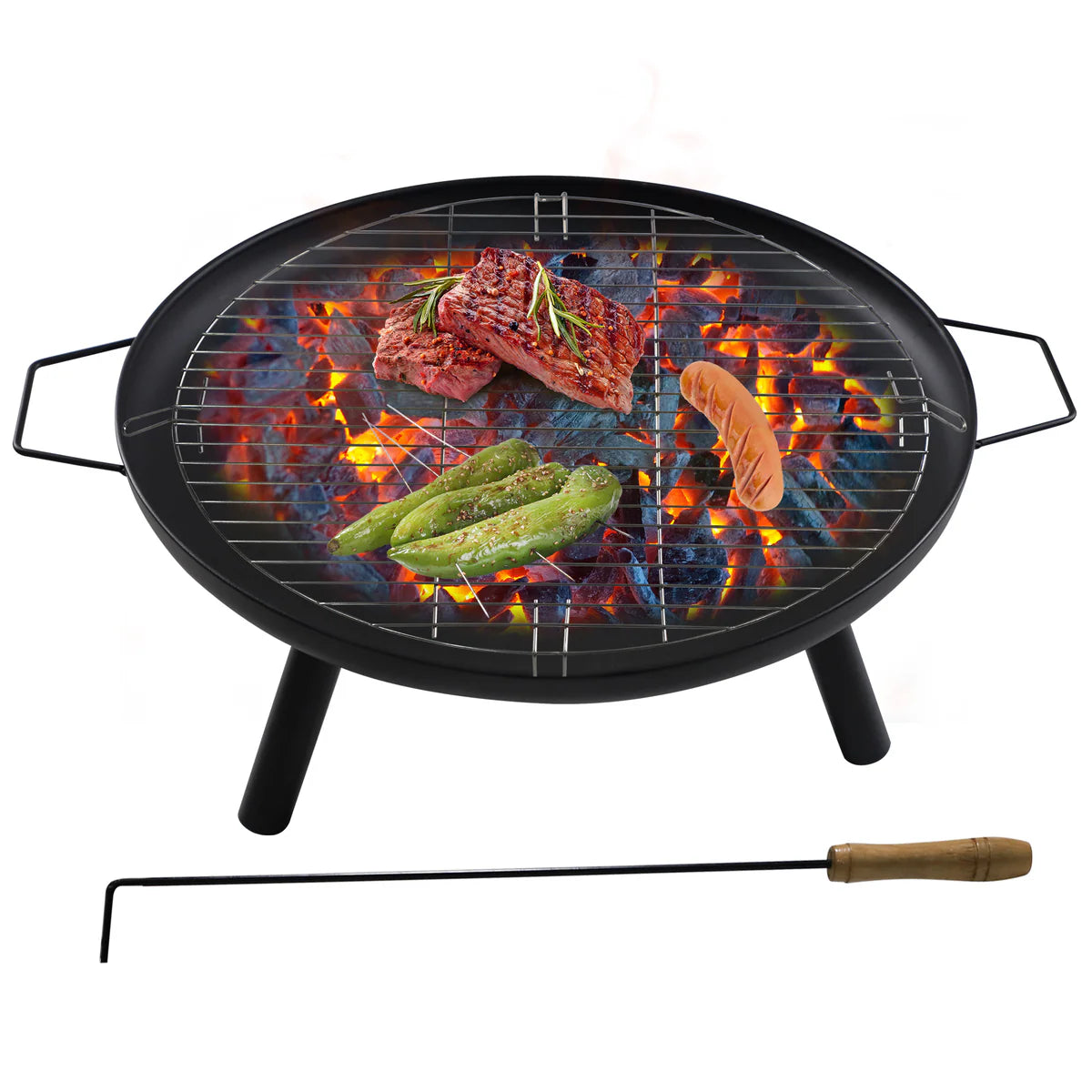 23" Outdoor Patio Round Wood Burning Fire Pit Bowl with Grill and Poker | karmasfar.us
