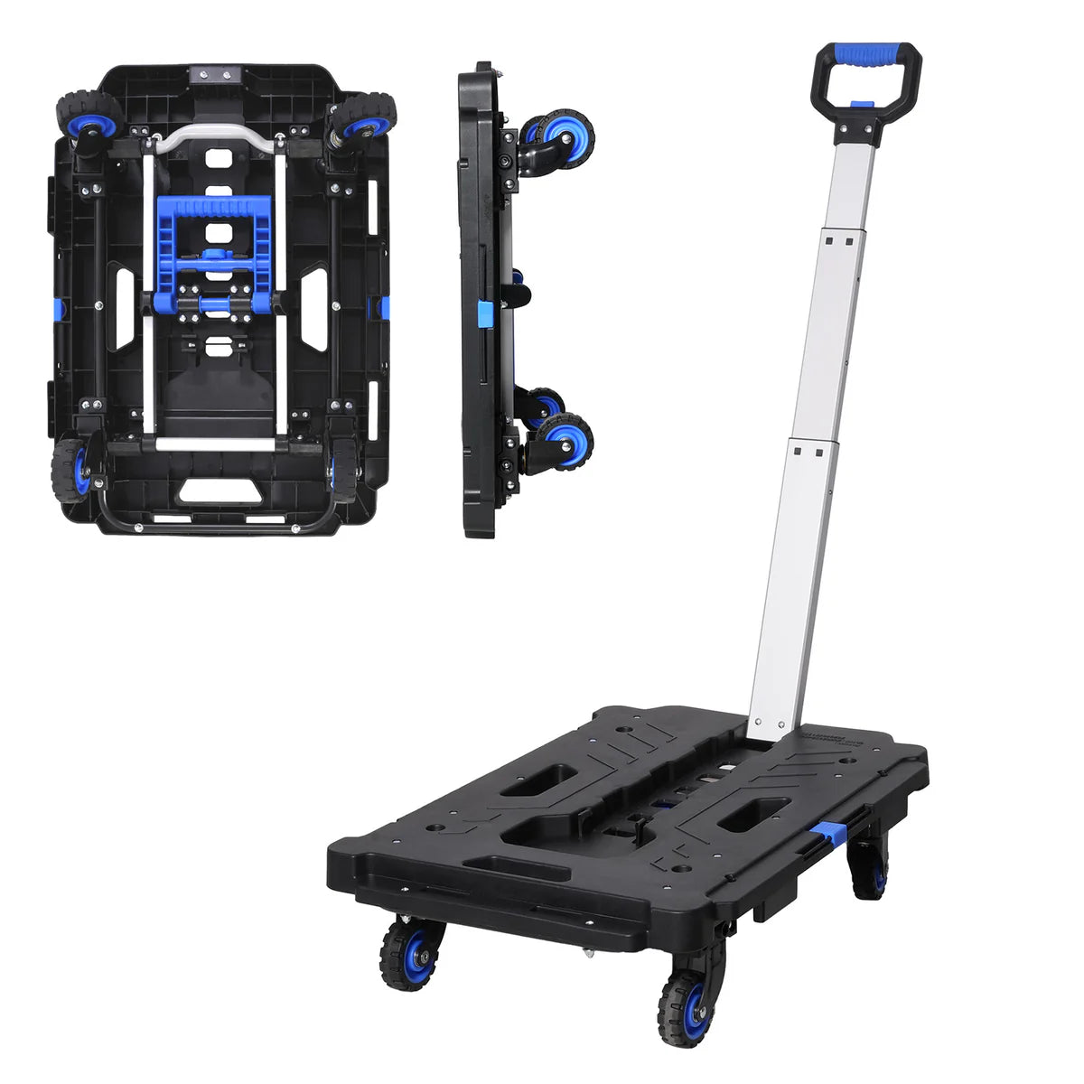 Portable Platform Hand Truck Foldable Hand Cart Dolly with 360° Swivel Wheels