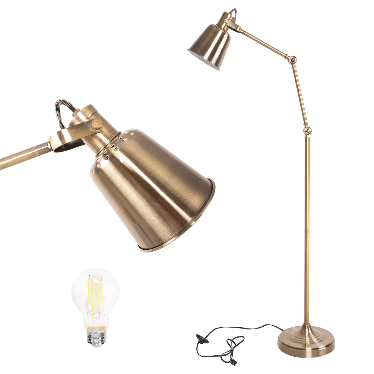 Modern Standing Floor Lamps with 8W LED Bulb, Foot Switch & Adjustable Head, Gold