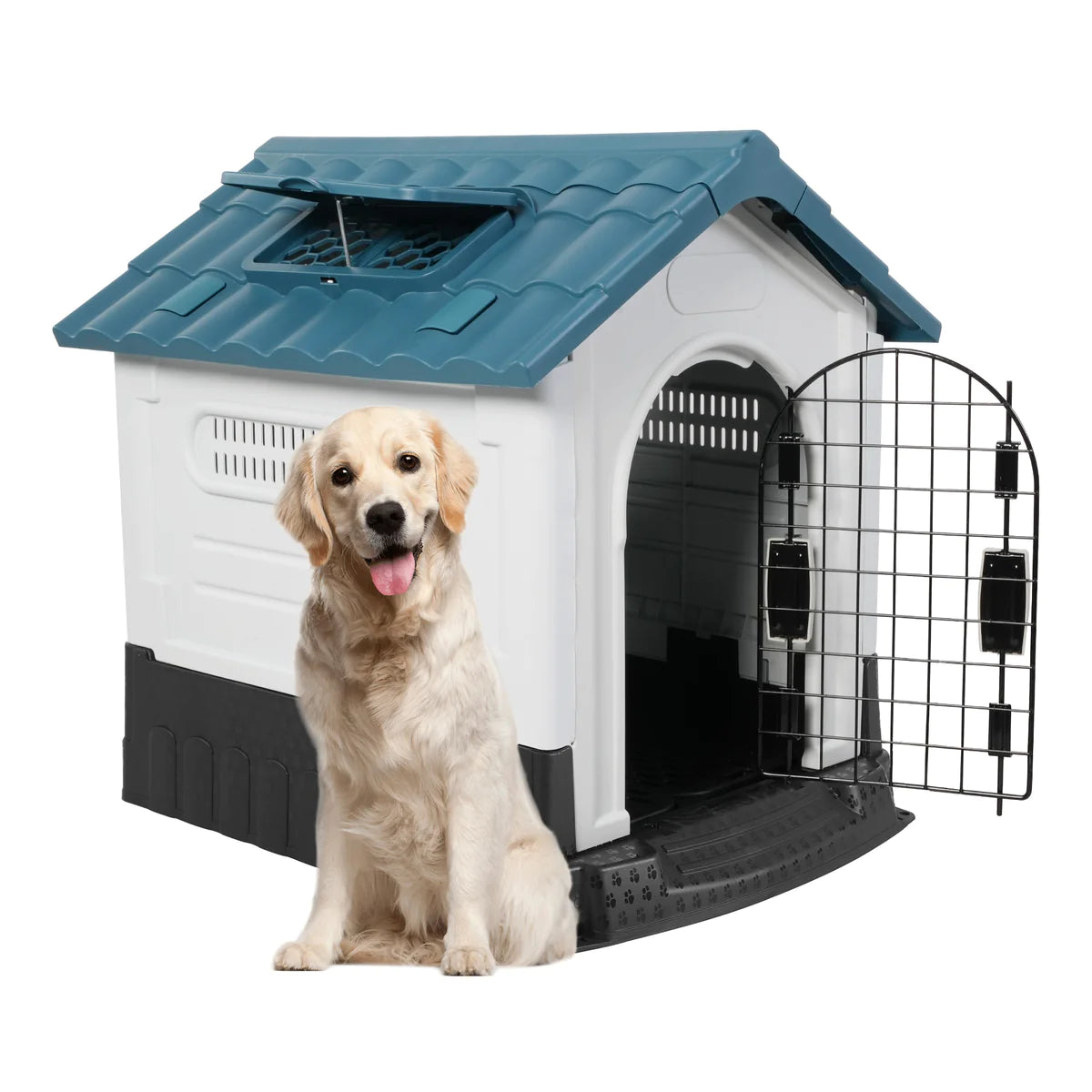 Outdoor Dog Houses Multiple Size Plastic Kennel with Mesh Iron Door and Air Vents
