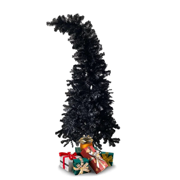 6.9' Artificial Christmas Tree Halloween Tree with 1050 Branch Tips, Crooked Top, Black