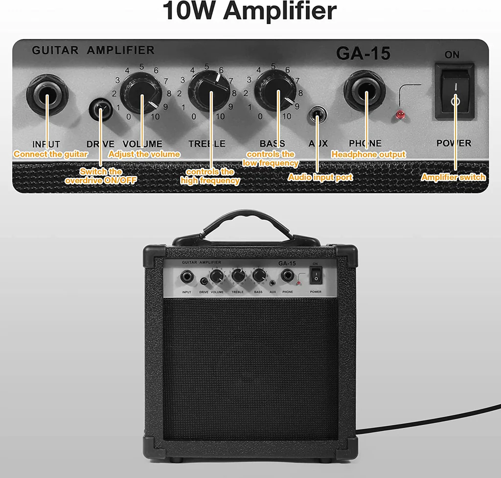 39" Full Size Electric Guitar Beginner Starter kit with 10w Amplifier, Black | karmasfar.us