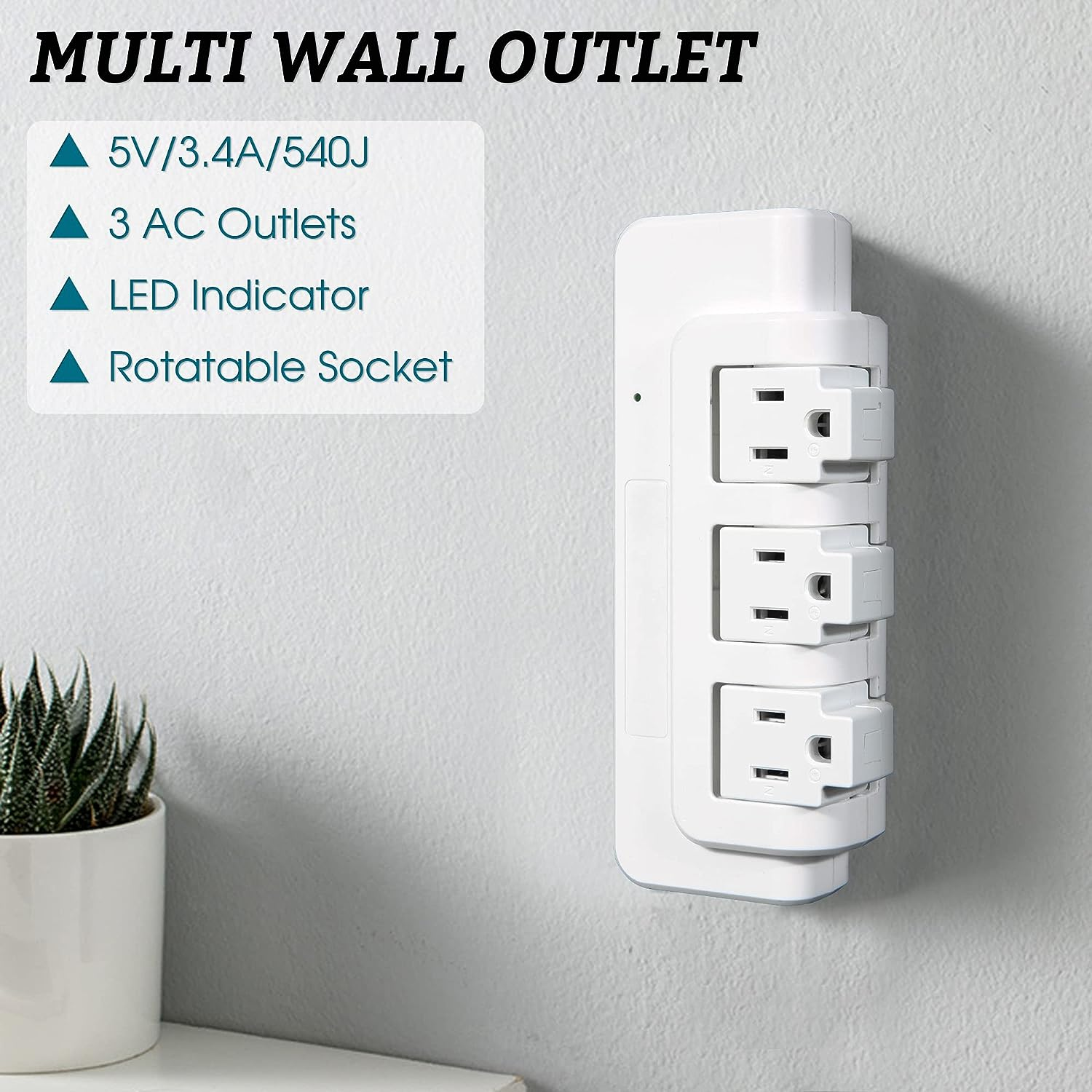 Portable Power Strip Tower 3 Outlets with Extender Multi Sockets Wall Mount for Home Office (2 pcs without shelf)