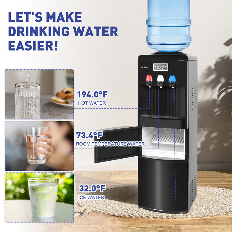 2-in-1 Top Loading Water Cooler Dispenser Ice Maker, 27LBS/24H Ice Maker Machine for 3-5 Gallon Water Bottle