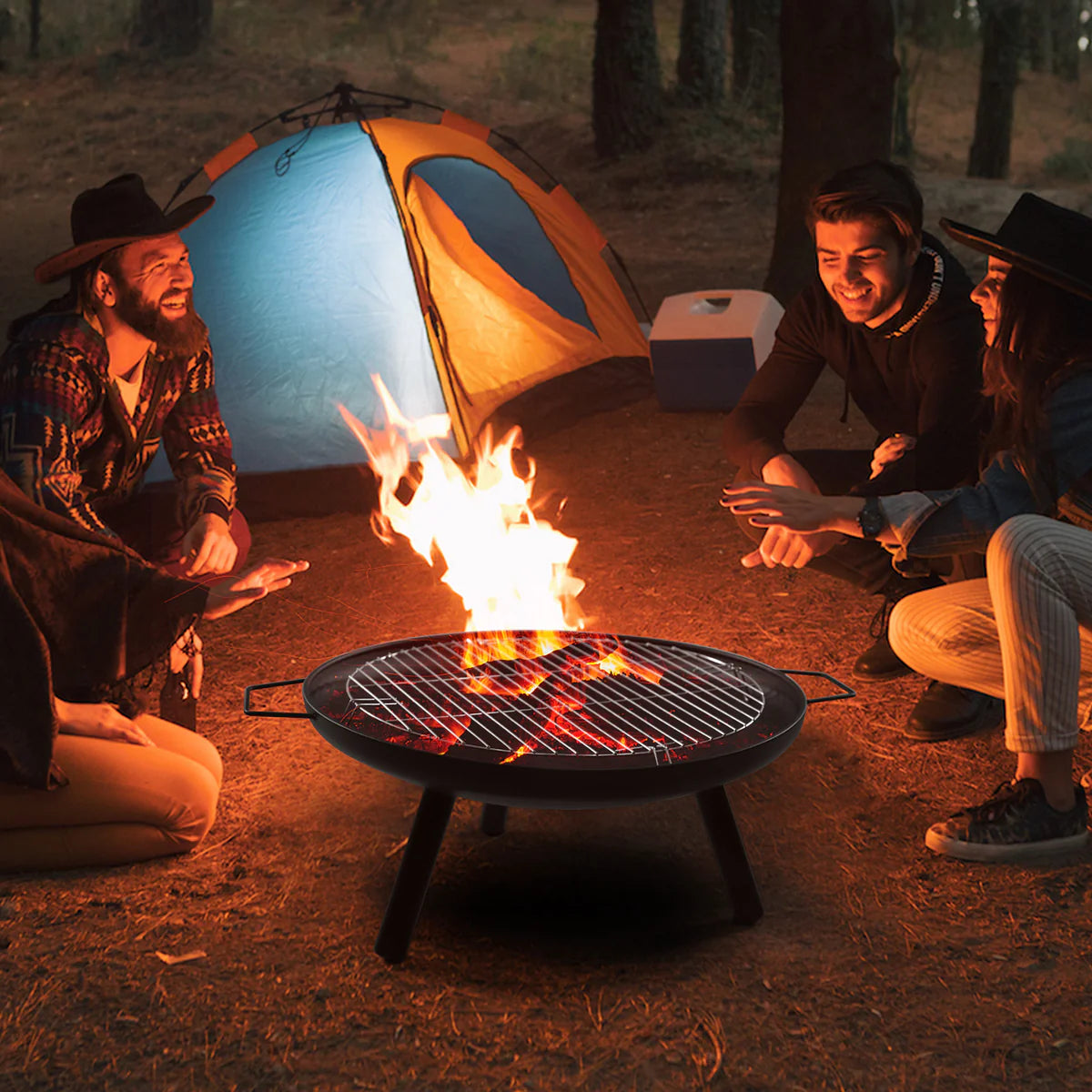 23  Outdoor Patio Round Wood Burning Fire Pit Bowl with Grill and Poker