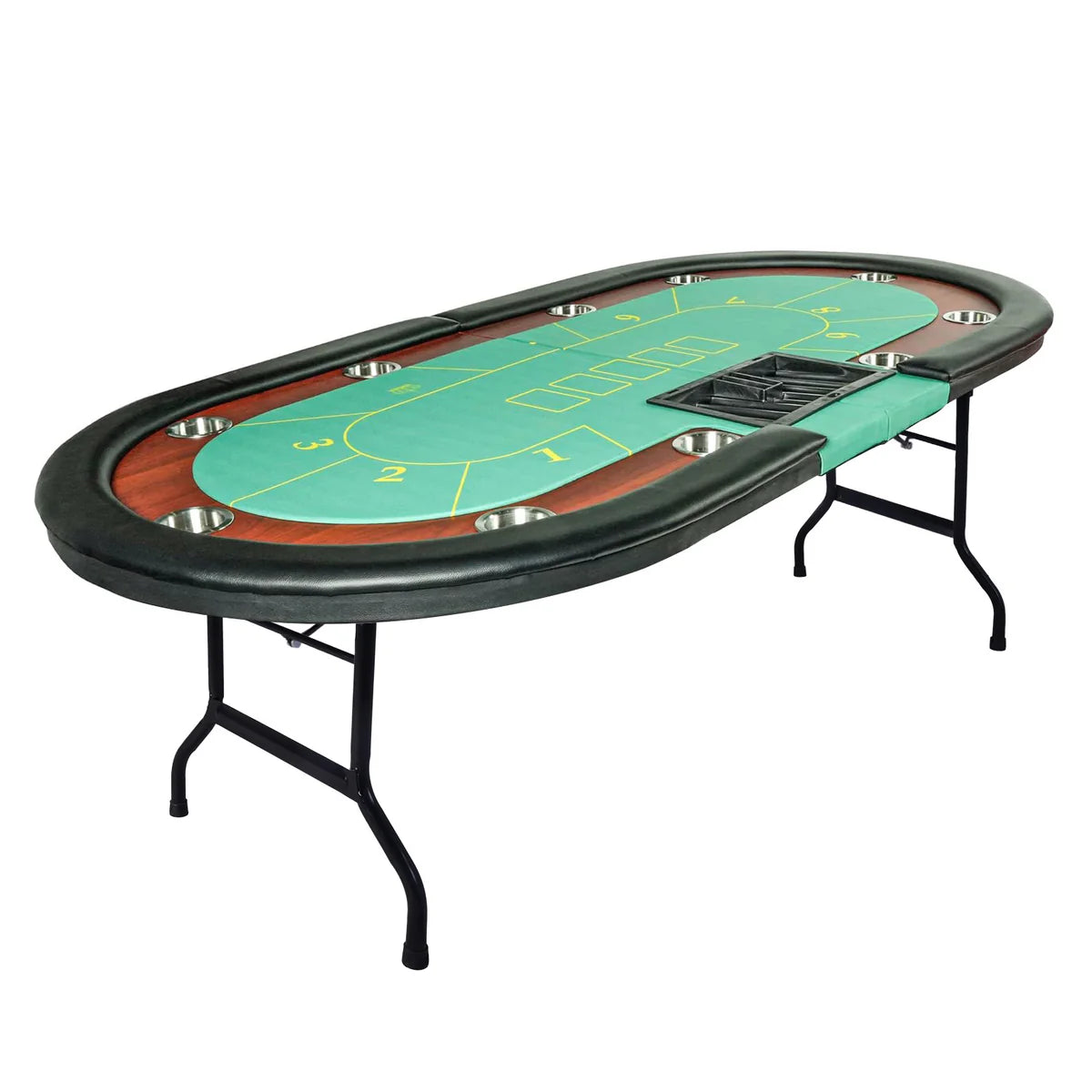 84  Folding Poker Table 10 Player Card Table with 10 Cup Holder for Texas Casino