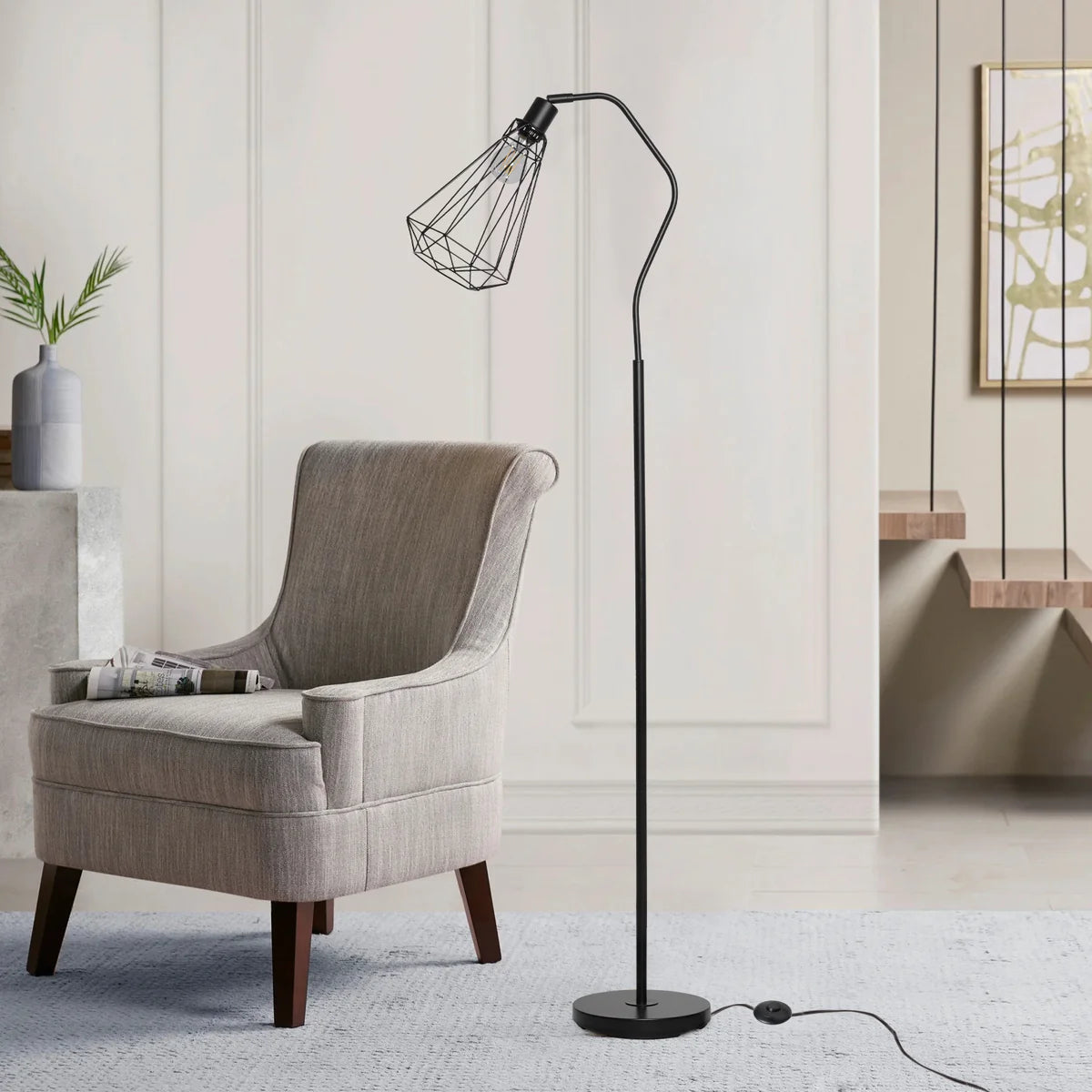 Modern Minimalist Standing Floor Lamps with 8W LED Bulb, Foot Switch & Adjustable Head, Black