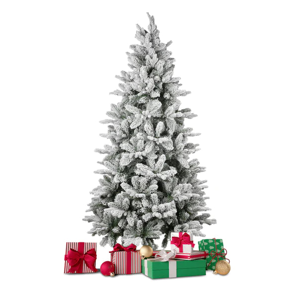 6.9’ Artificial Christmas with 950 Branch Tips, Snow Flocked, Green