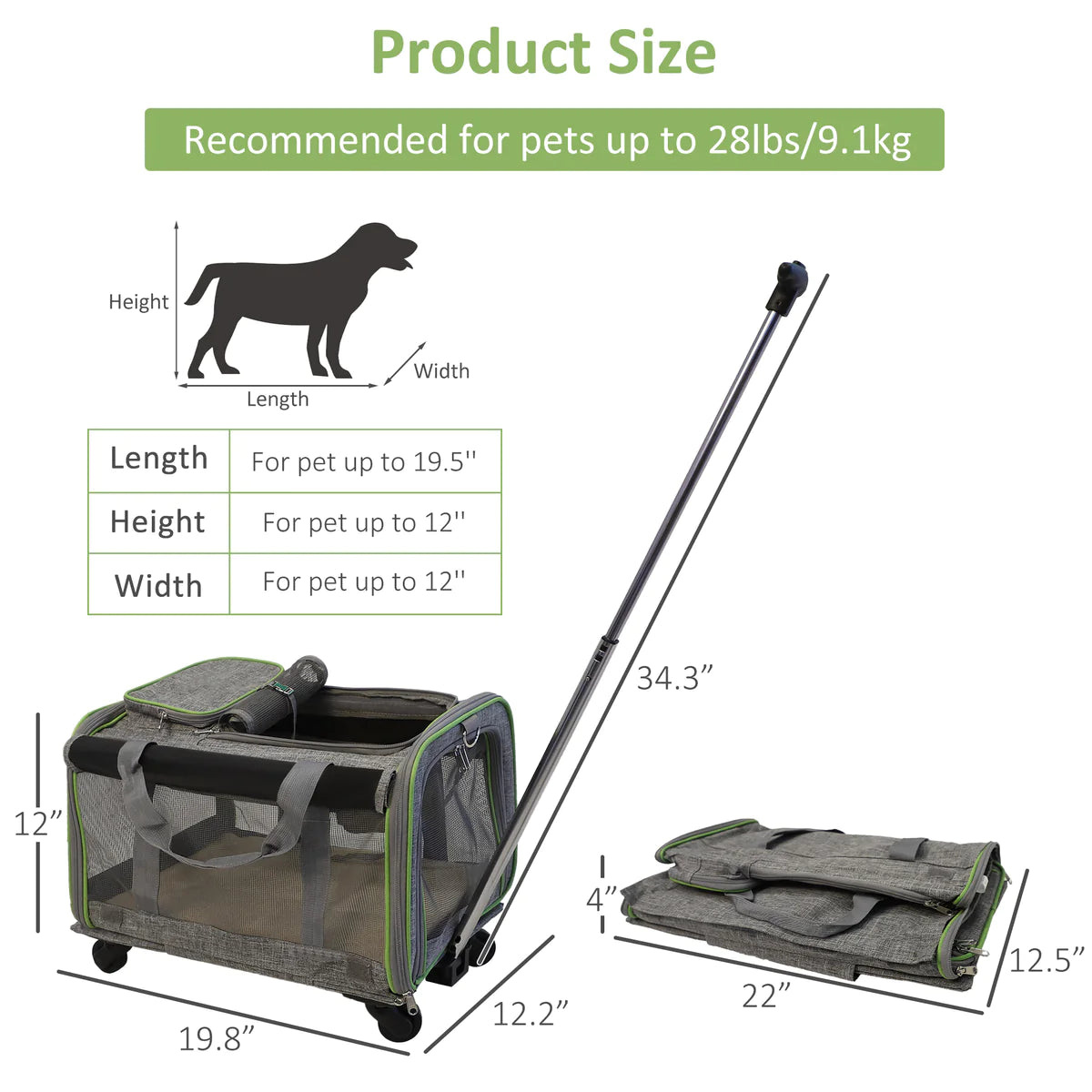 Foldable Travel Pet Carrier, retractable Pull Rod Design, Side Mesh, Breathable