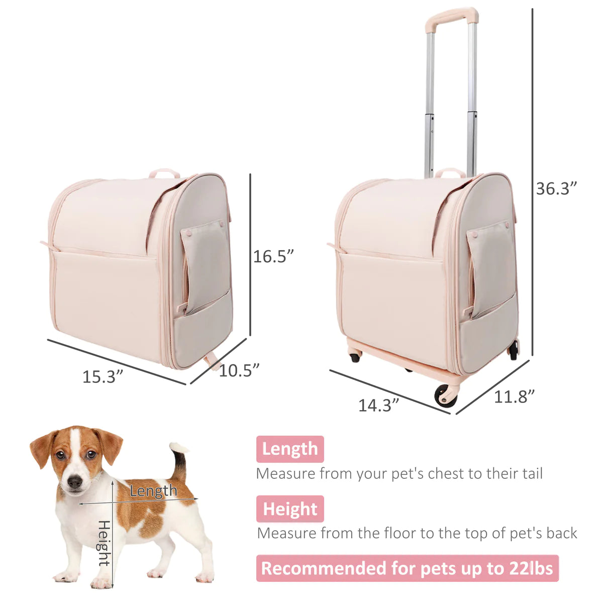 Pet Backpack Carrier with Wheels, Airline Approved Foldable Travel Carrier, Pet Rolling Bag with Detachable Trolley Light Pink | karmasfar.us