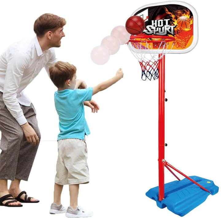 Kids Basketball Hoop Stand Set Adjustable Height with Ball & Net Play Sport Games