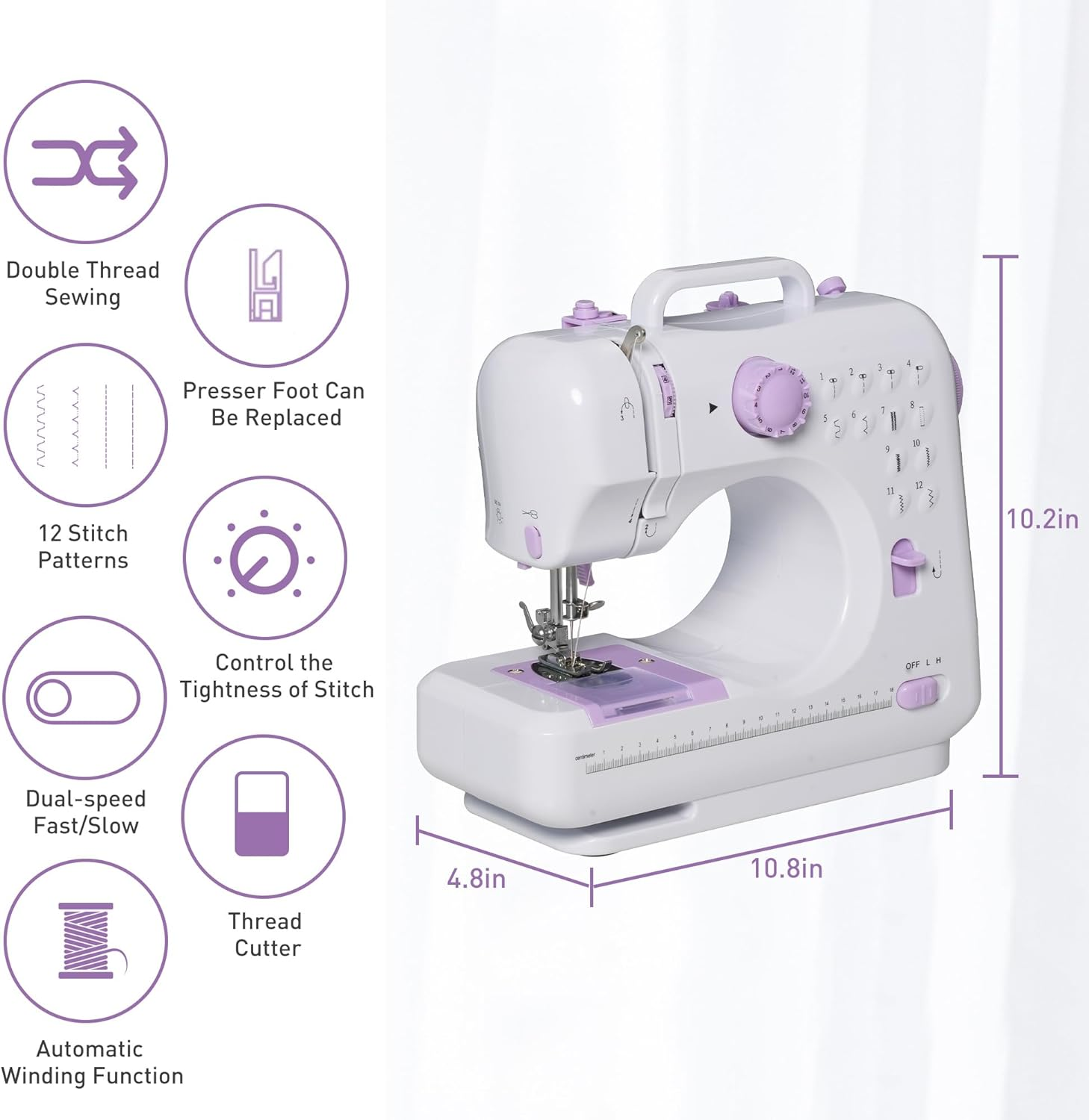 Portable Mini Electric Household Crafting Mending Sewing Machines Multi-Purpose 12 Built-in Stitches with Foot Pedal