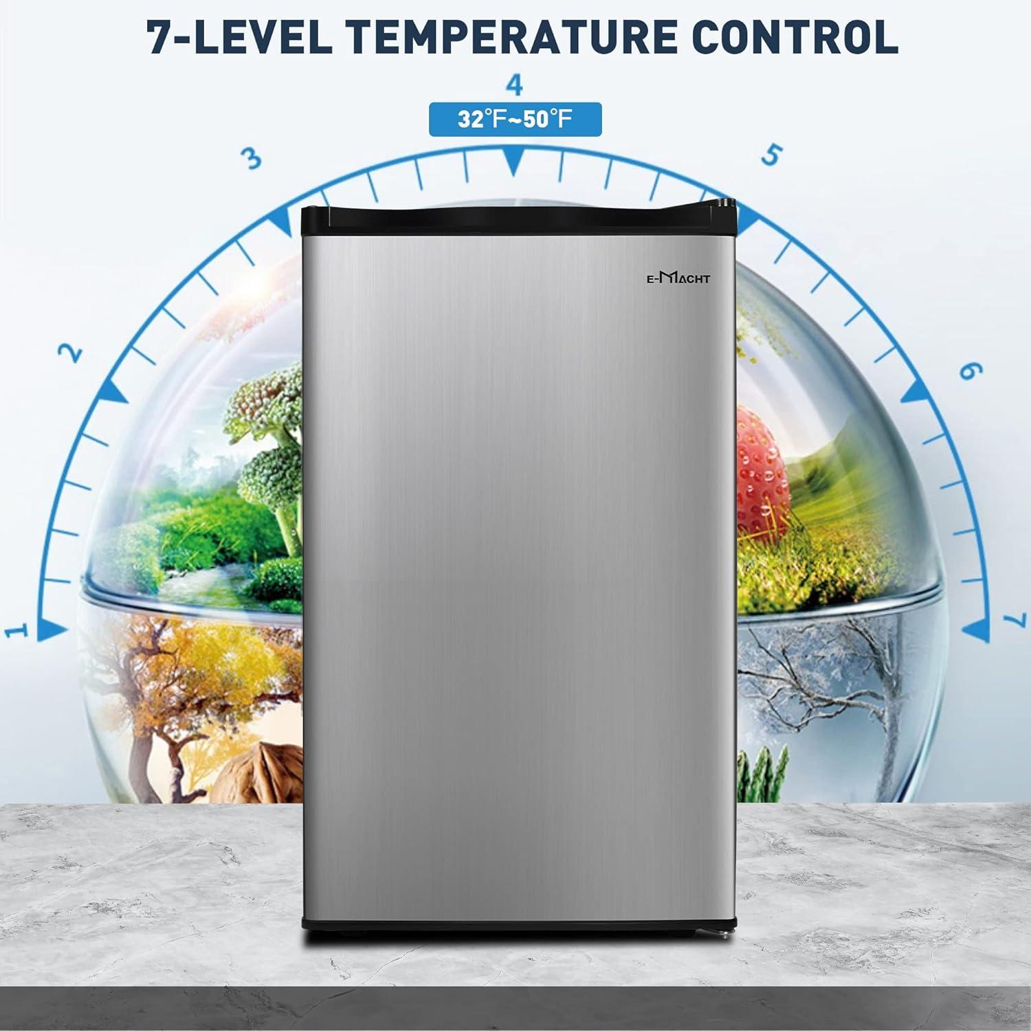 3.2 Cu.Ft Compact Mini Refrigerator with Freezer, 5 Temperature Settin