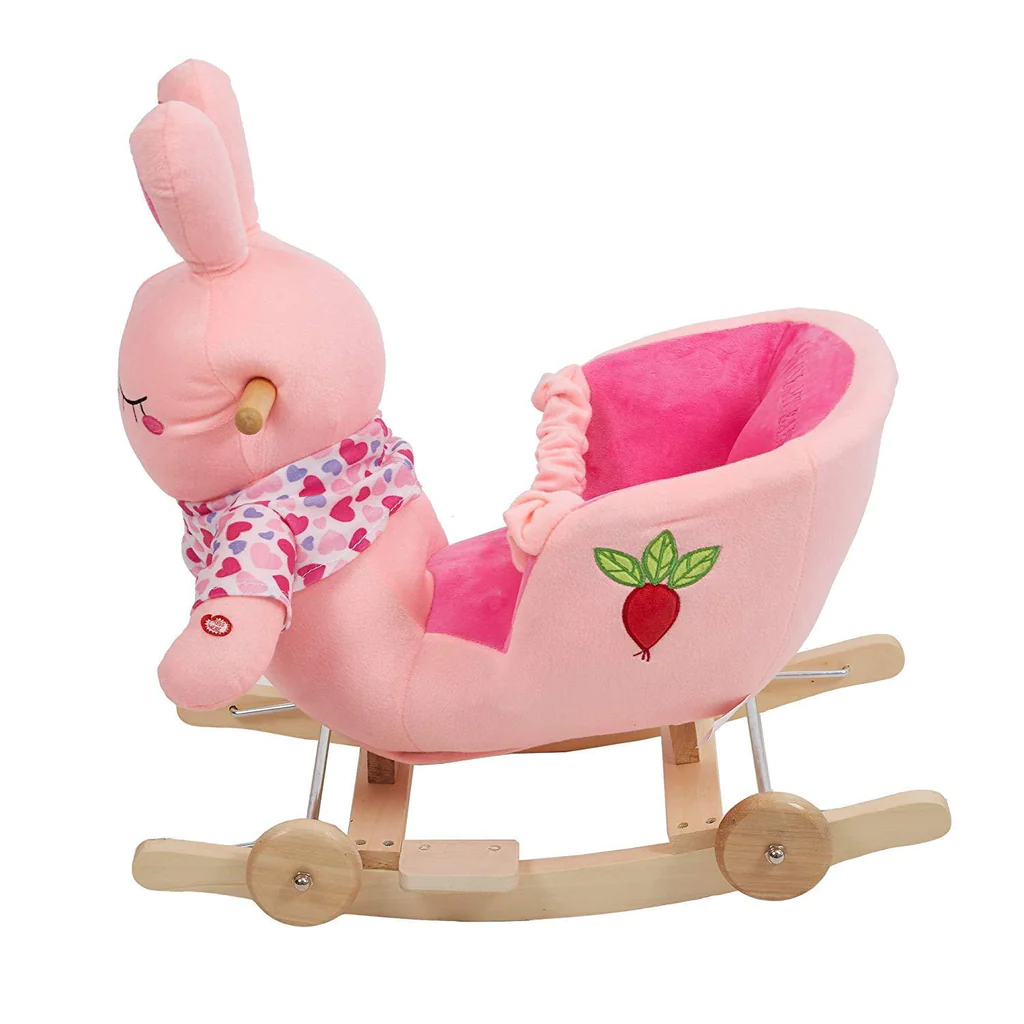 Toddler Rocking Horse Wooden Plush Rocking Chair 2 in 1 Rocker and Stroller Kids Ride On Toys, Pink Sheep