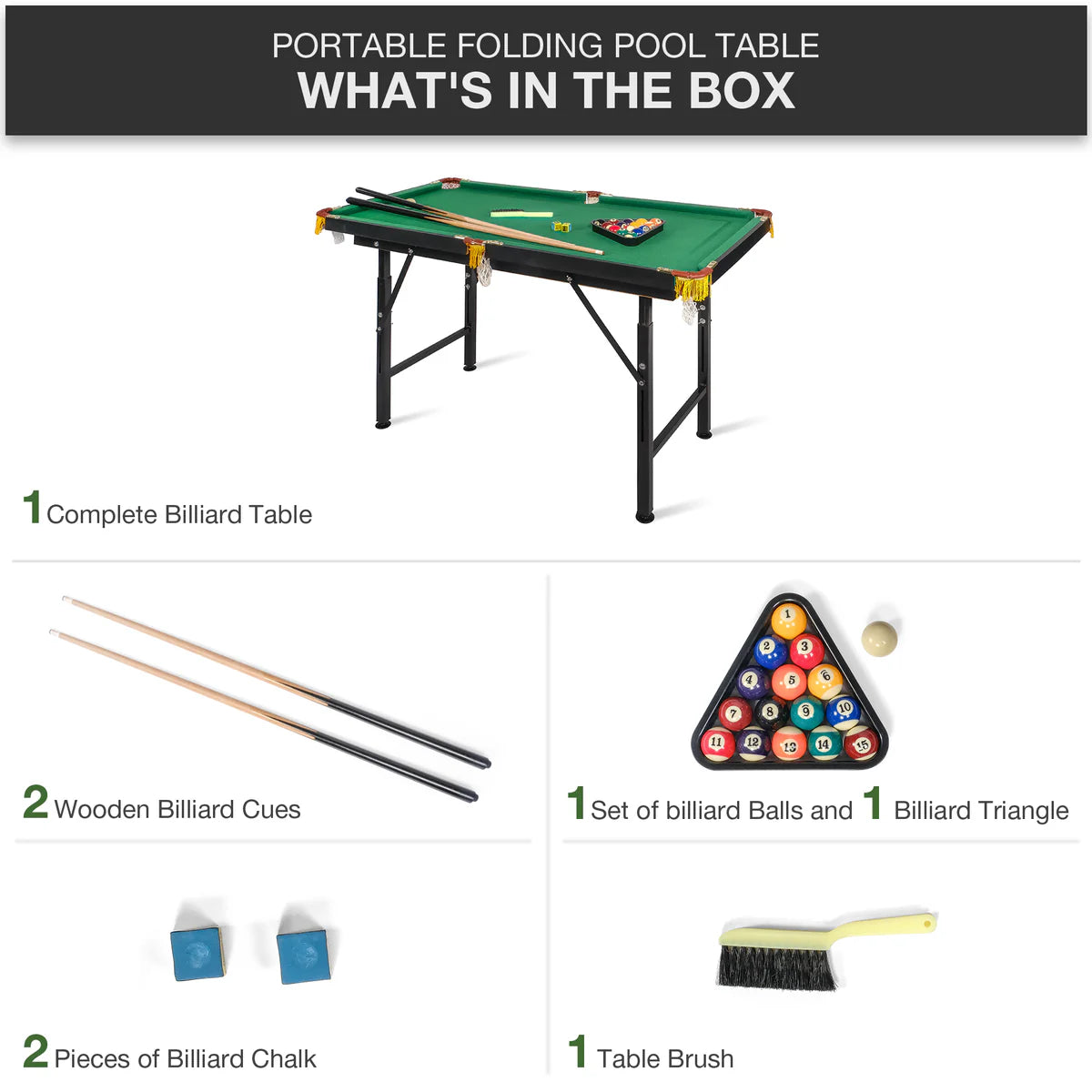 47" Portable Folding Pool Billiard Table 2 Height Adjustable Game Table for Kids, Green | karmasfar.us
