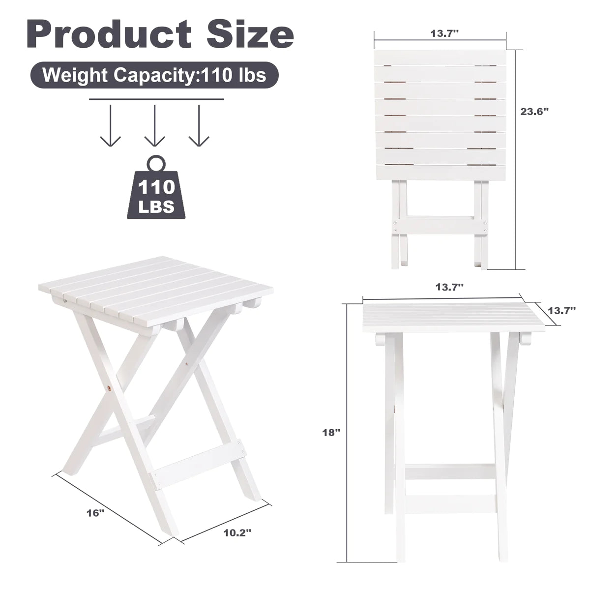 Outdoor Wooden Foldable Square, X-shaped  Table, Multiple Colors