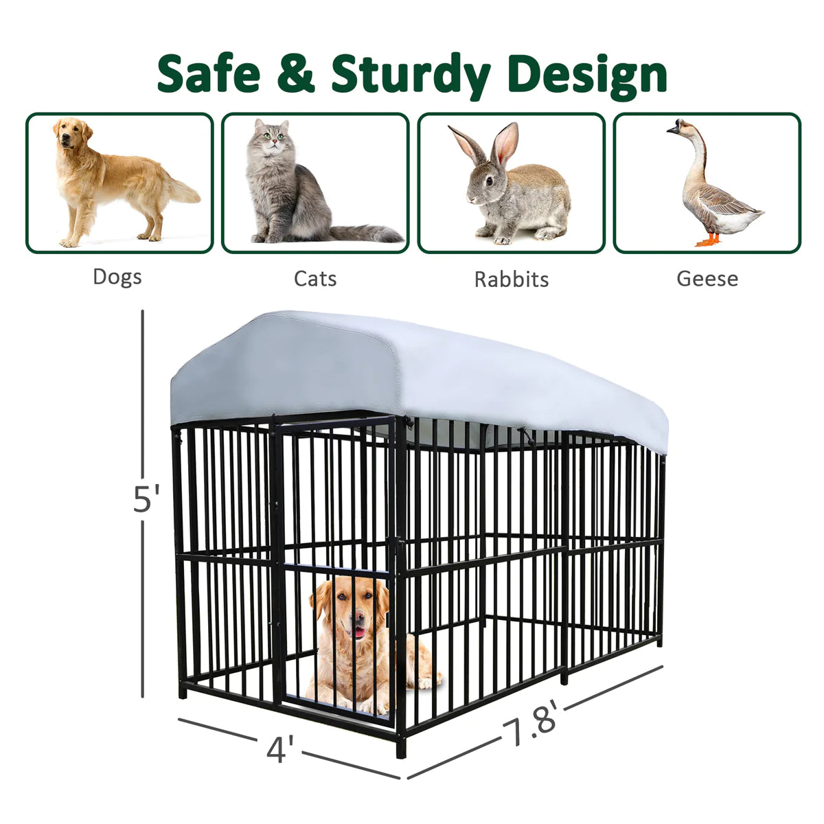 Multiple Size Outdoor Kennel Pet Playpen with Waterproof Cover and Secure Lock, Black